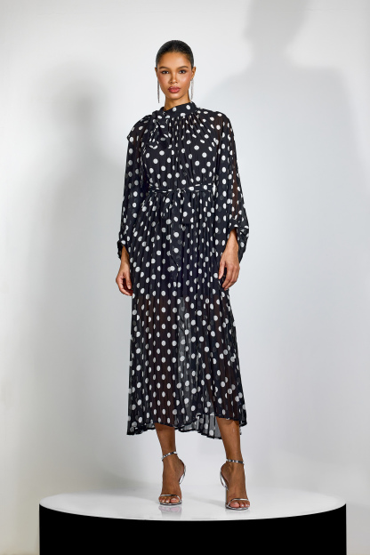 Ella Polka Dot Tie Neck Maxi Dress