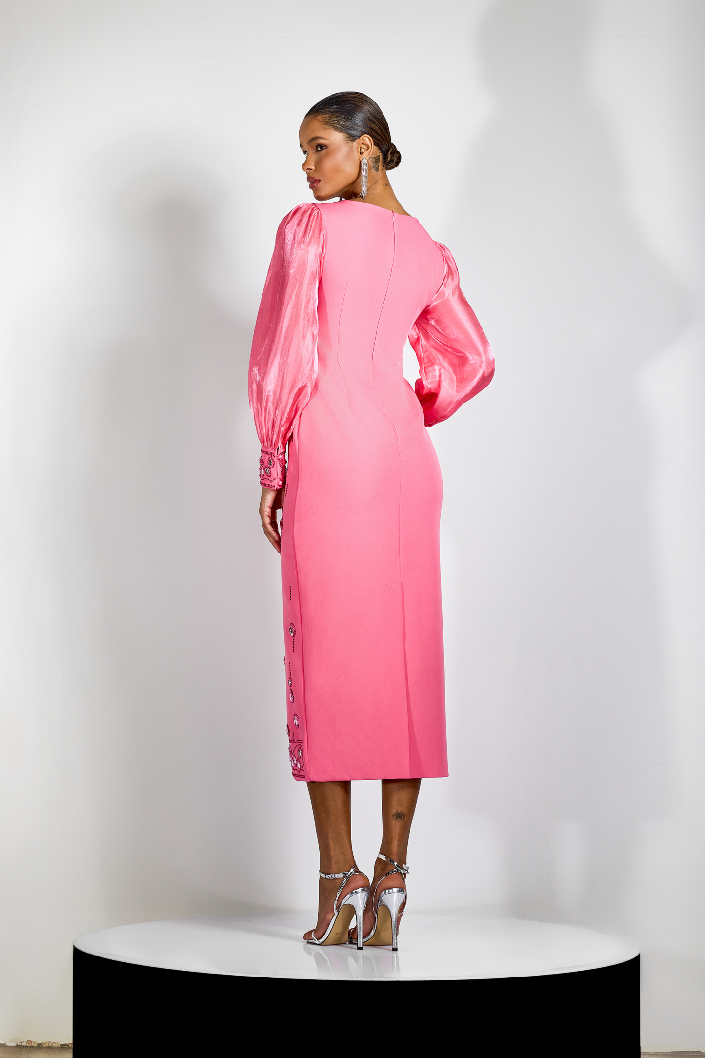 Molly Crystal Embellished Puff Sleeve Midi Dress