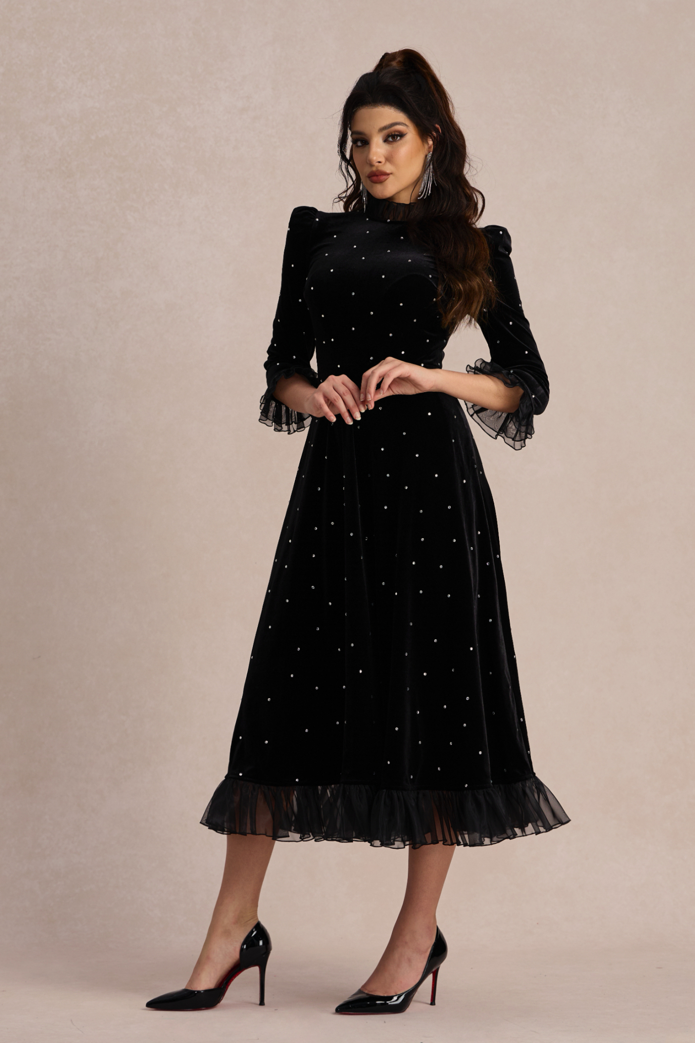 Jolie Diamante Ruffle Velvet Maxi Dress main image 0