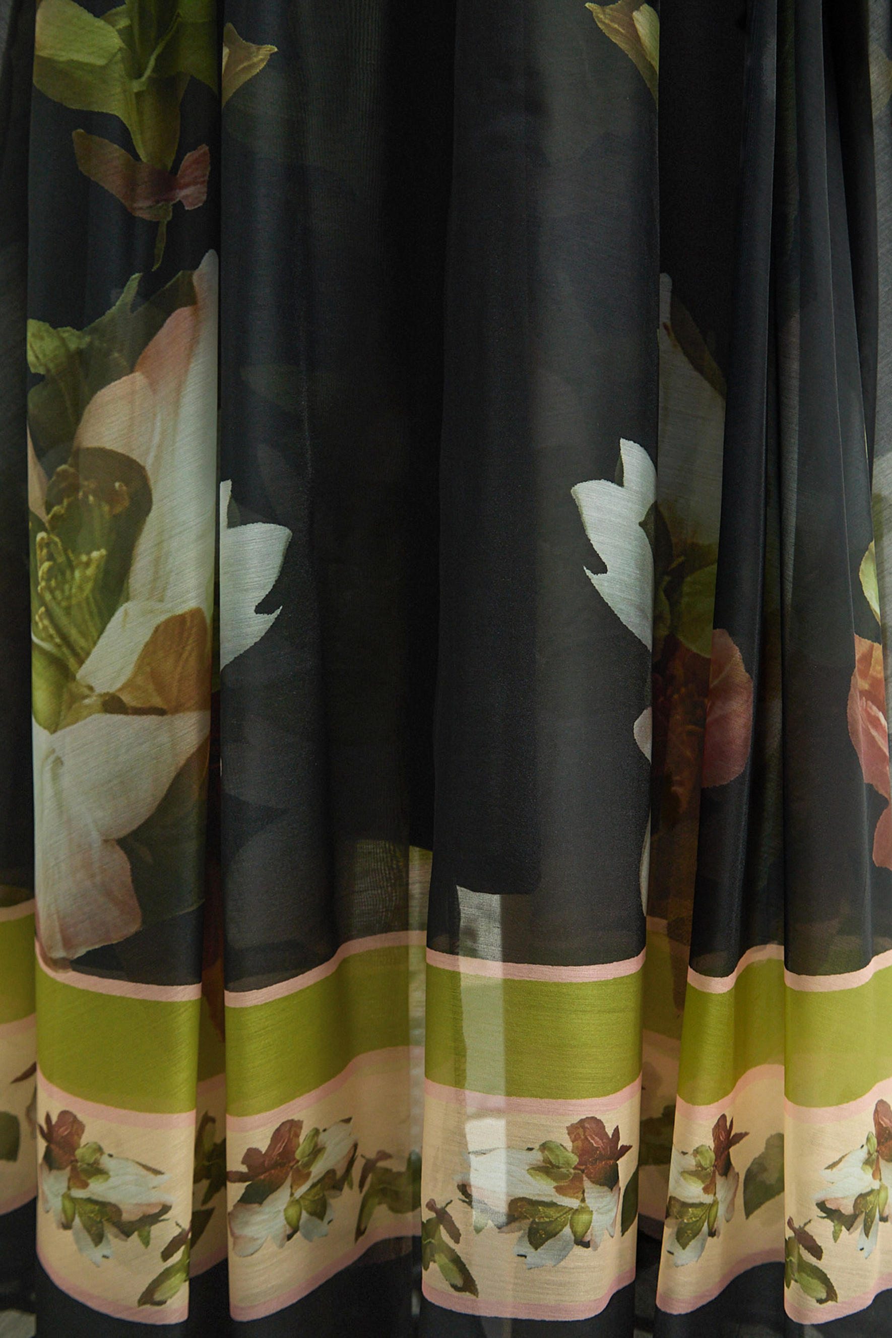 Dark Charm Black Floral Print Cape Collar Maxi Dress