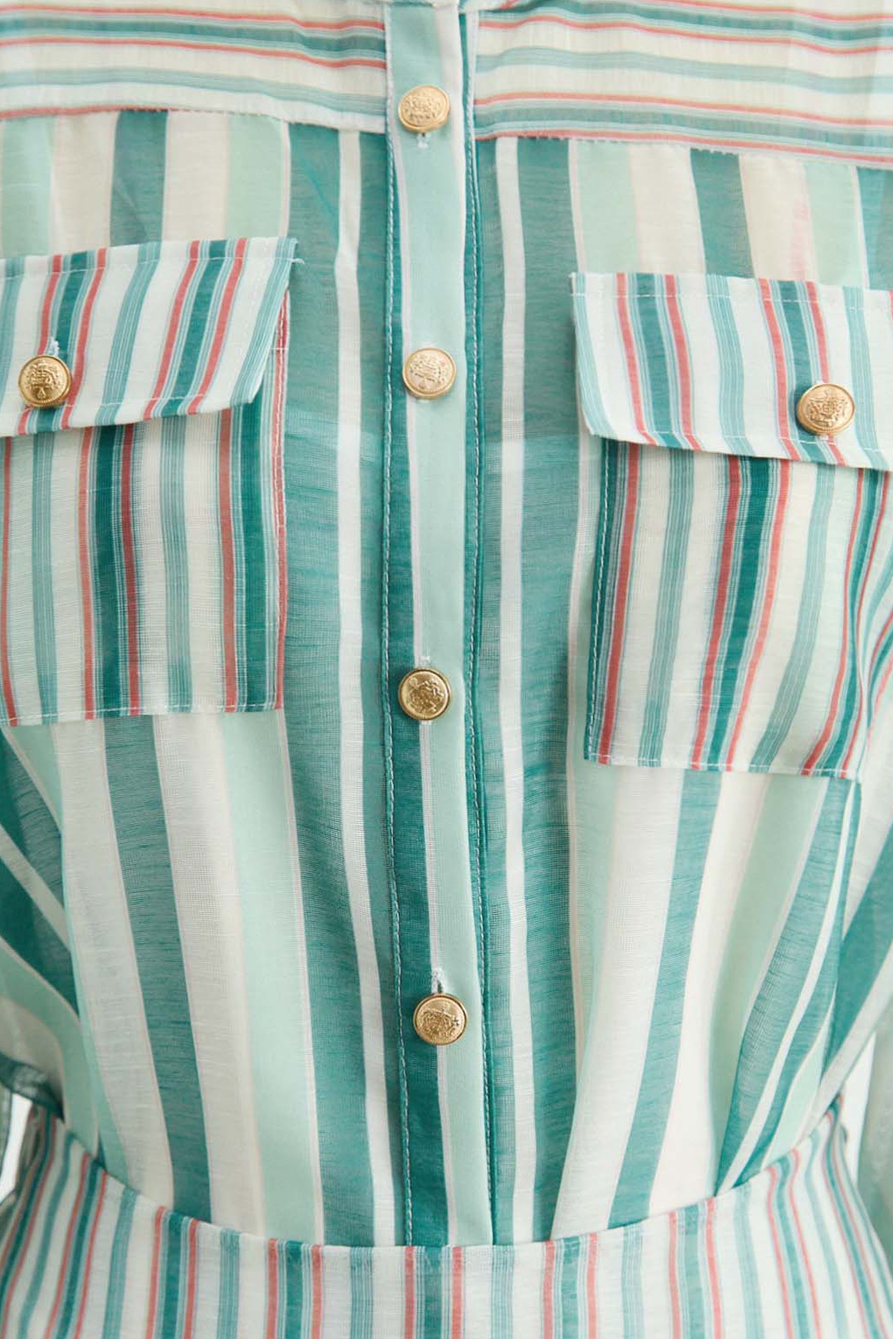 City Summer Mood Teal Striped Shirt & Tiered Skirt Set