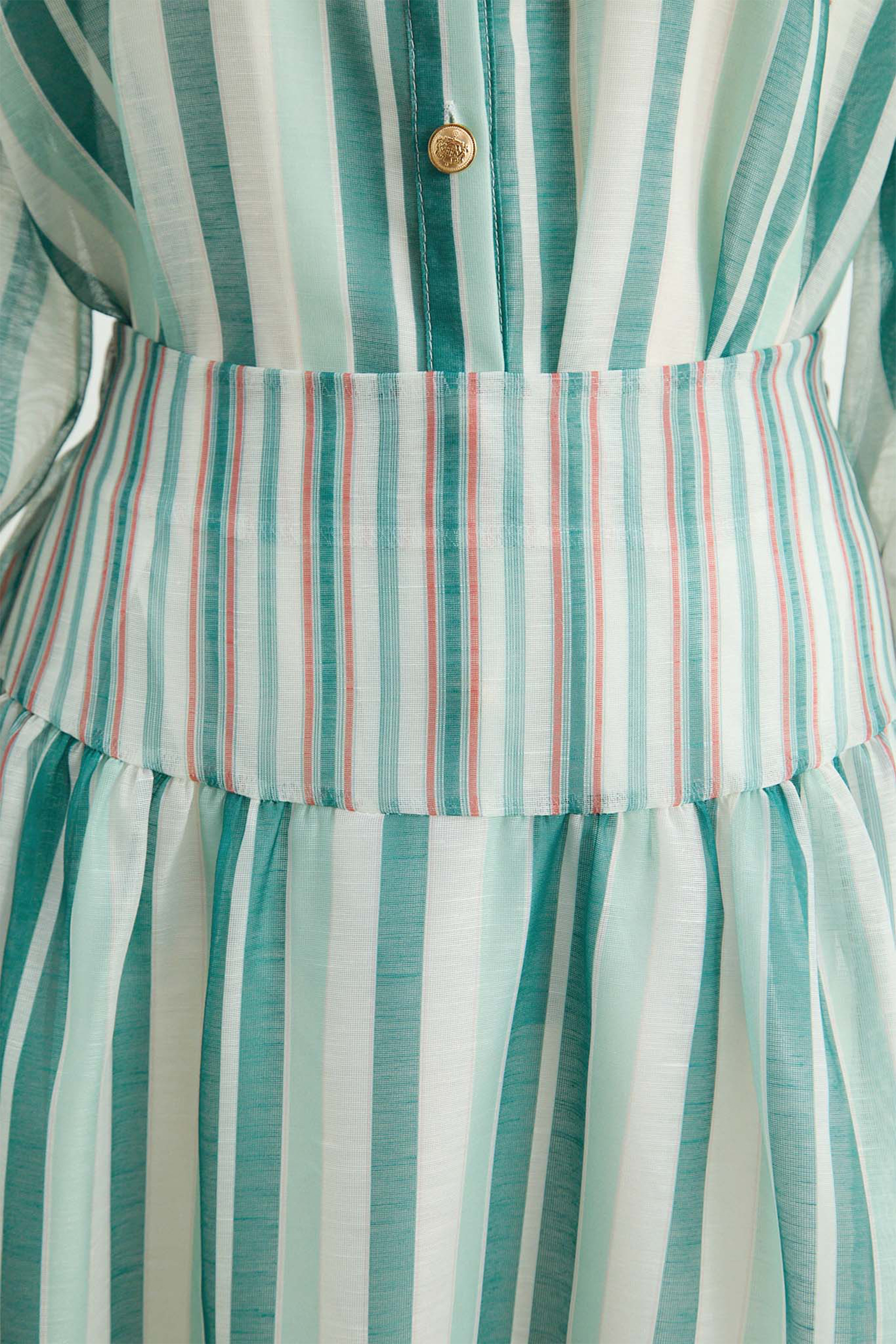 City Summer Mood Teal Striped Shirt & Tiered Skirt Set