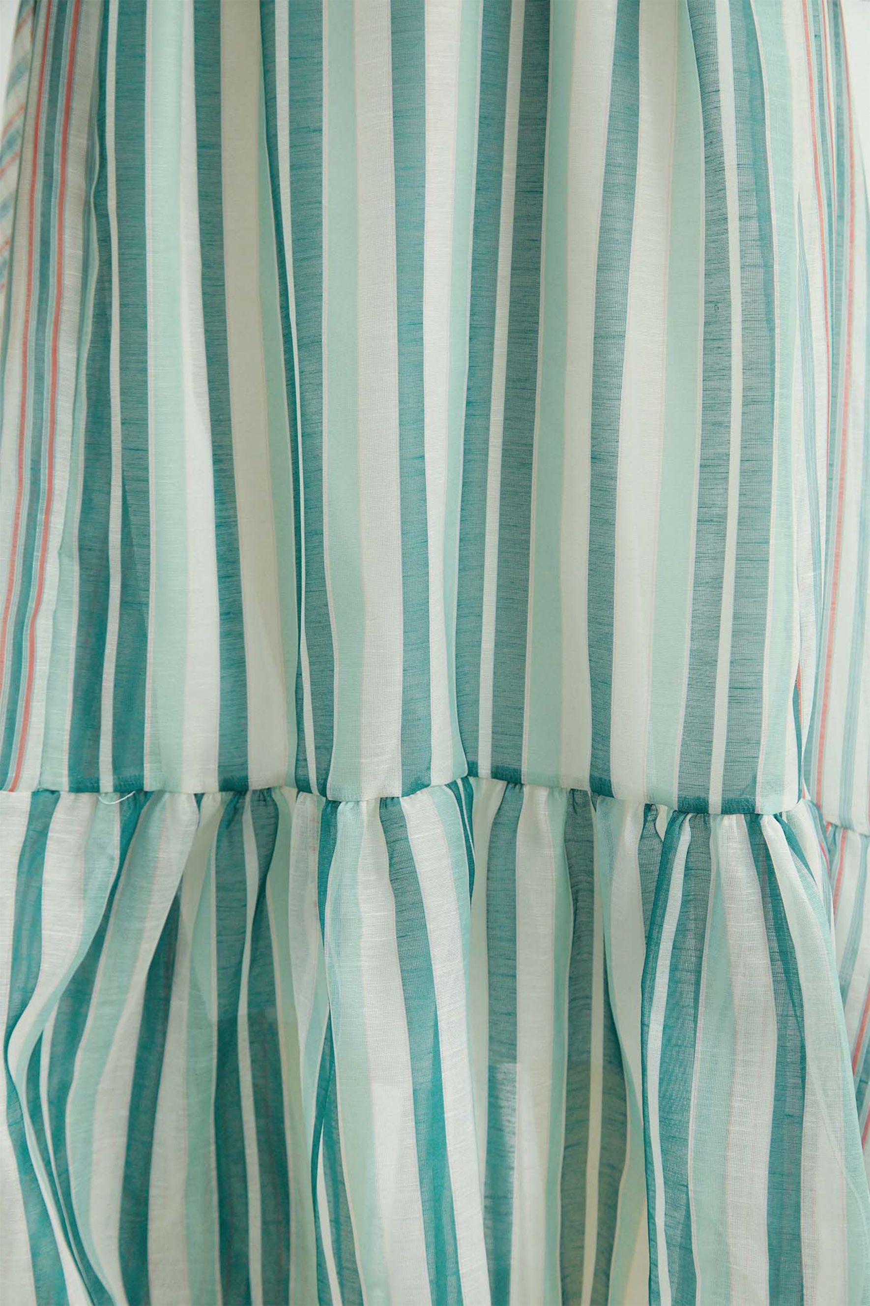City Summer Mood Teal Striped Shirt & Tiered Skirt Set