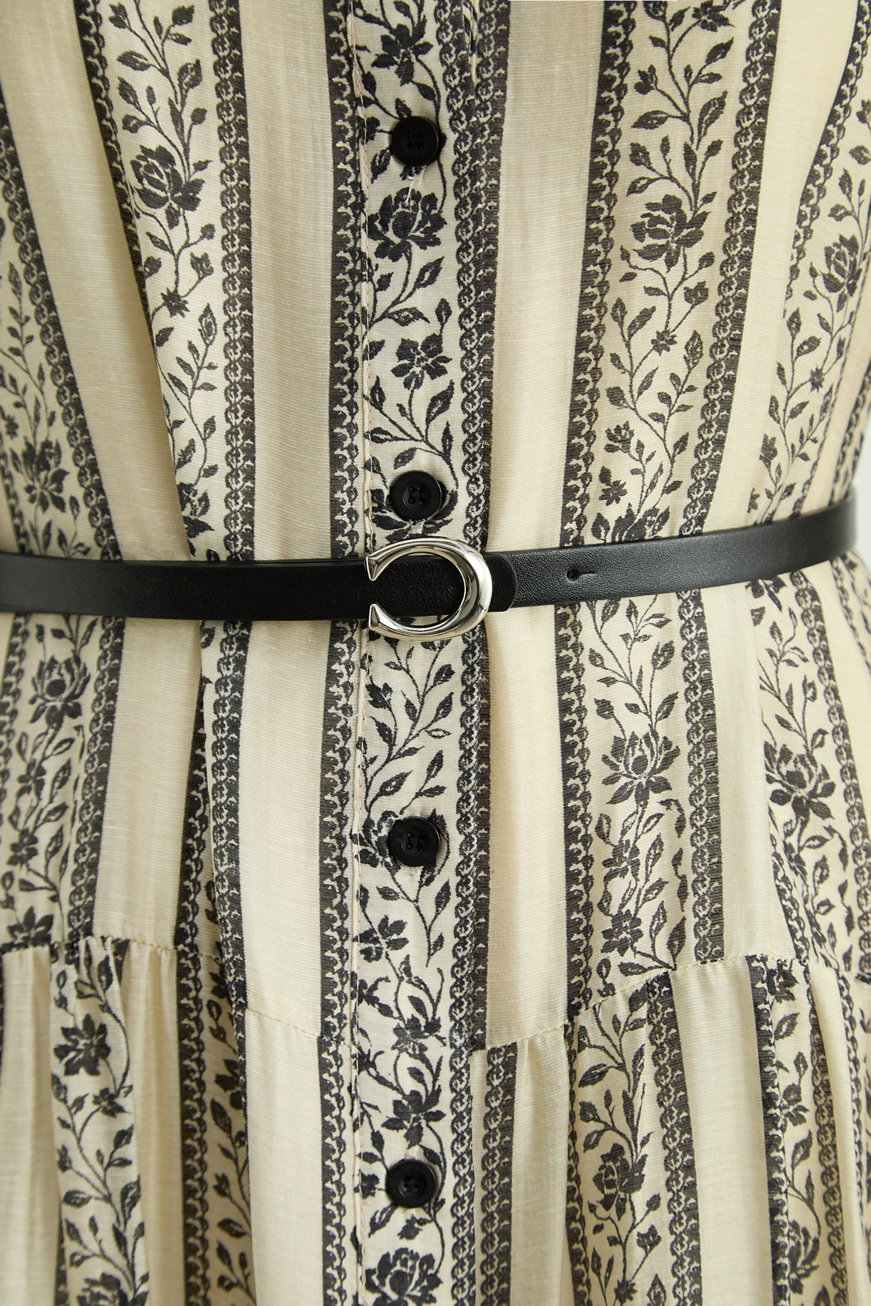 Moonlit Stroll Beige Striped Floral Print Midi Dress