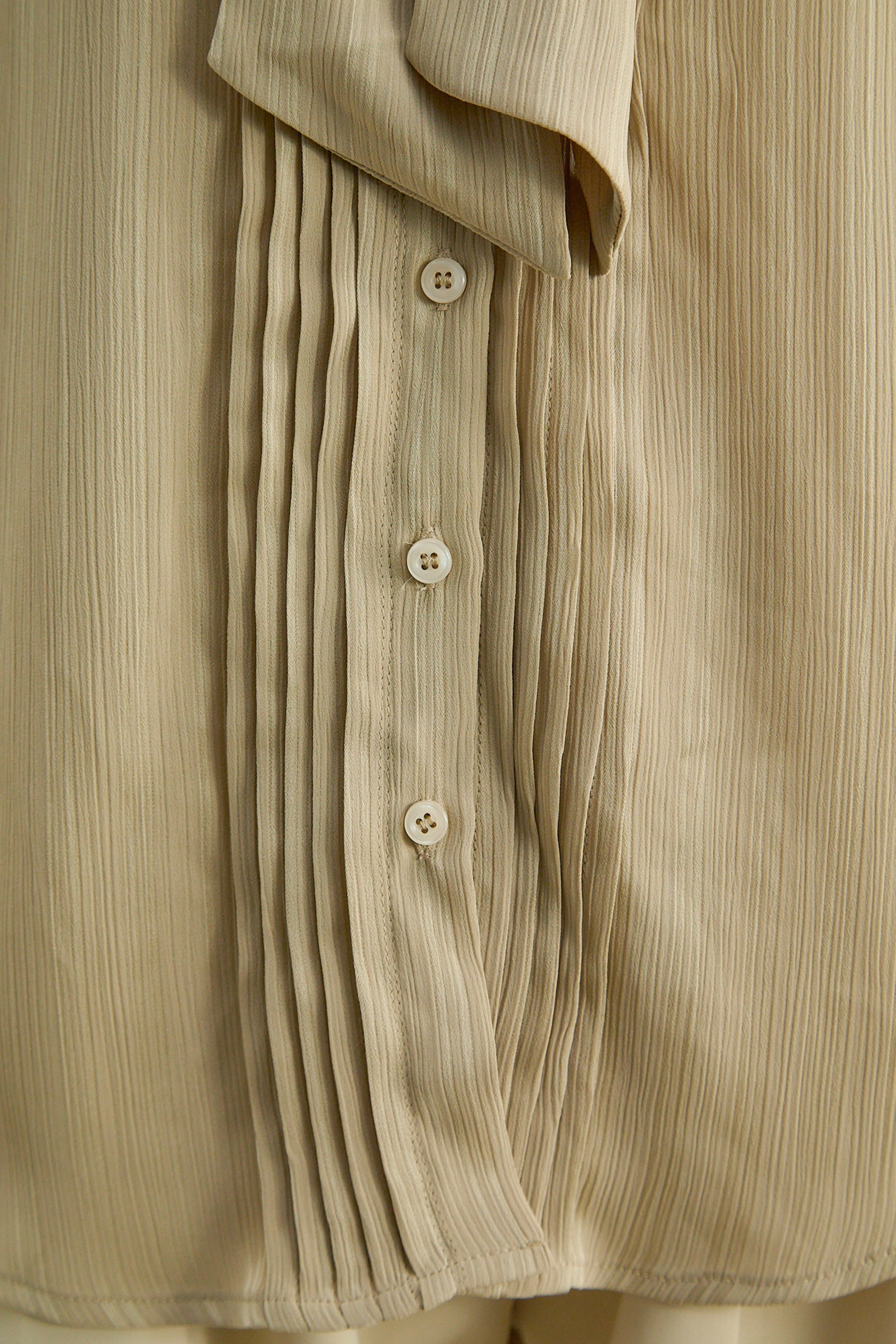 Daily Vibe Khaki Tie Neck Bishop Sleeve Blouse