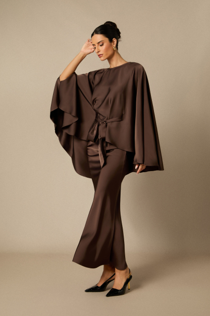 Astera Cape Sleeve Top & Satin Skirt Set