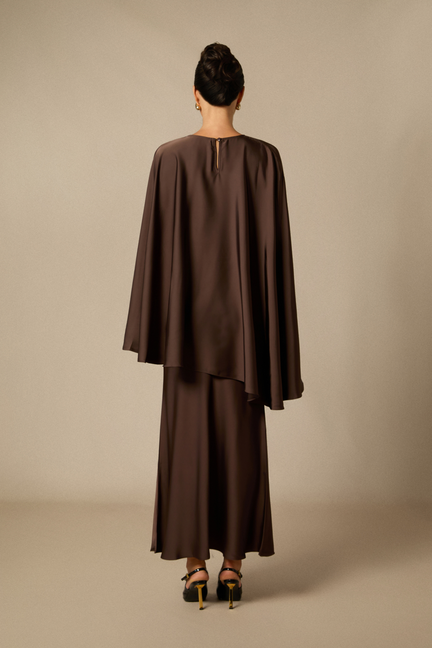 Astera Cape Sleeve Top & Satin Skirt Set