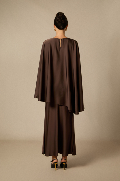 Astera Cape Sleeve Top & Satin Skirt Set