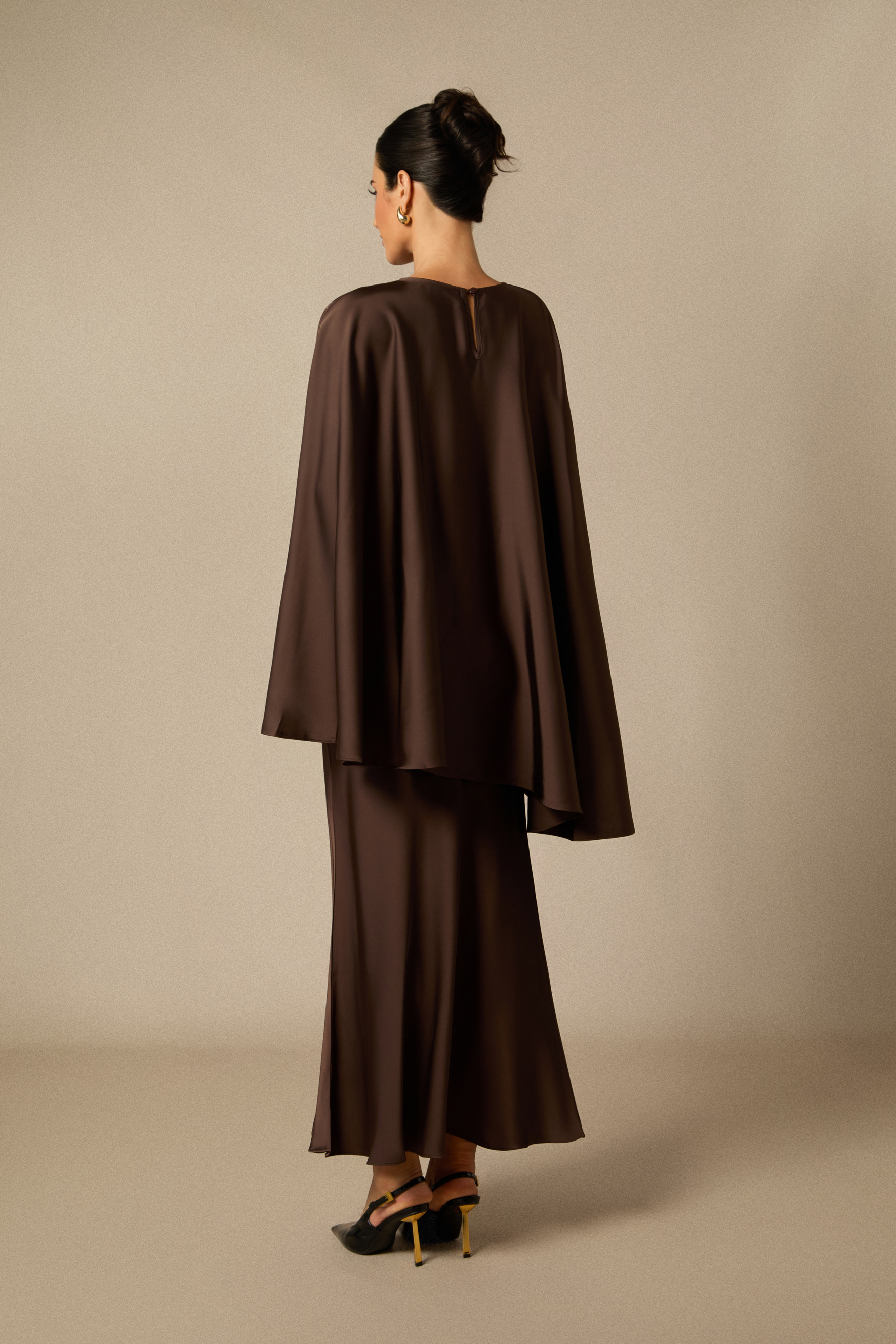 Astera Cape Sleeve Top & Satin Skirt Set