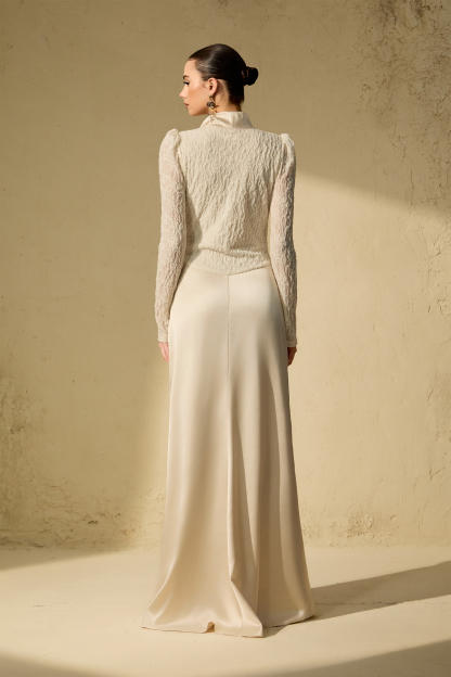 Bragging Rights White Bow Neck Lace Bodice Maxi Dress