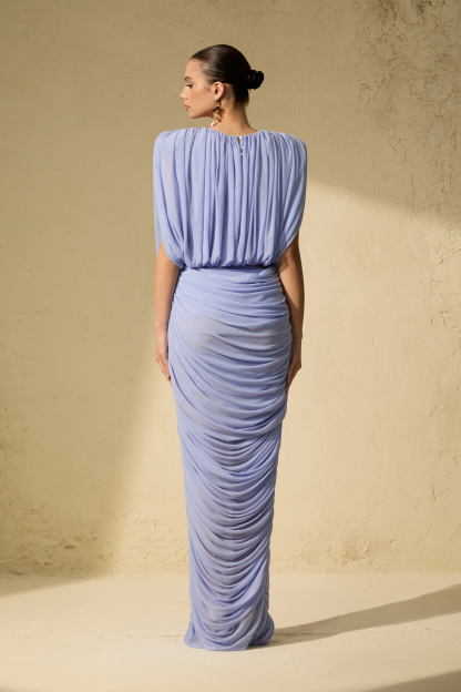 One Of One Lavender Blue Draped Crop Top & Ruched Column Skirt Set