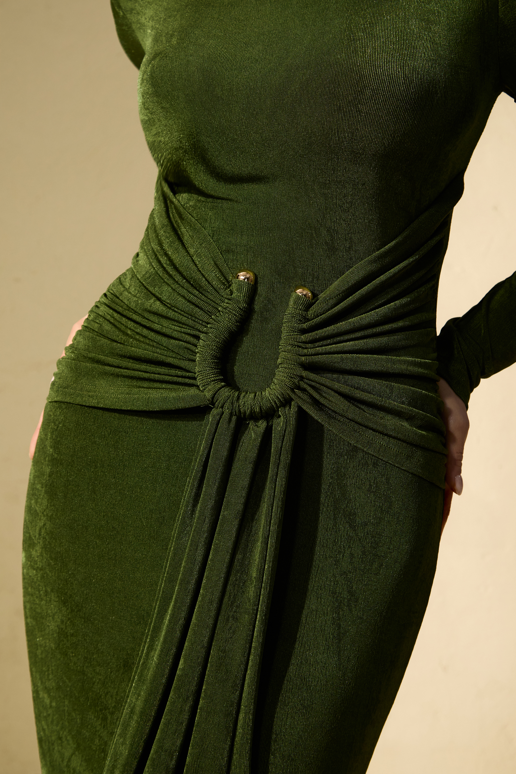 Brilliant Belle Deep Green Draped Waist Maxi Dress