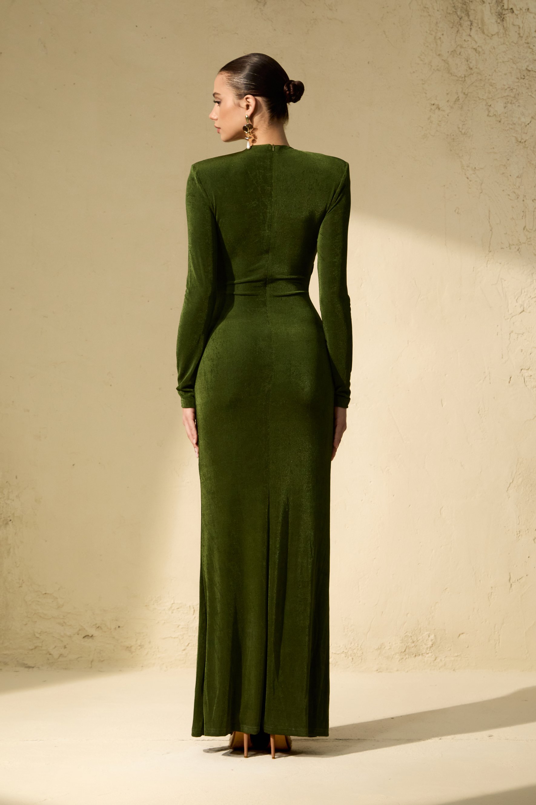 Brilliant Belle Deep Green Draped Waist Maxi Dress