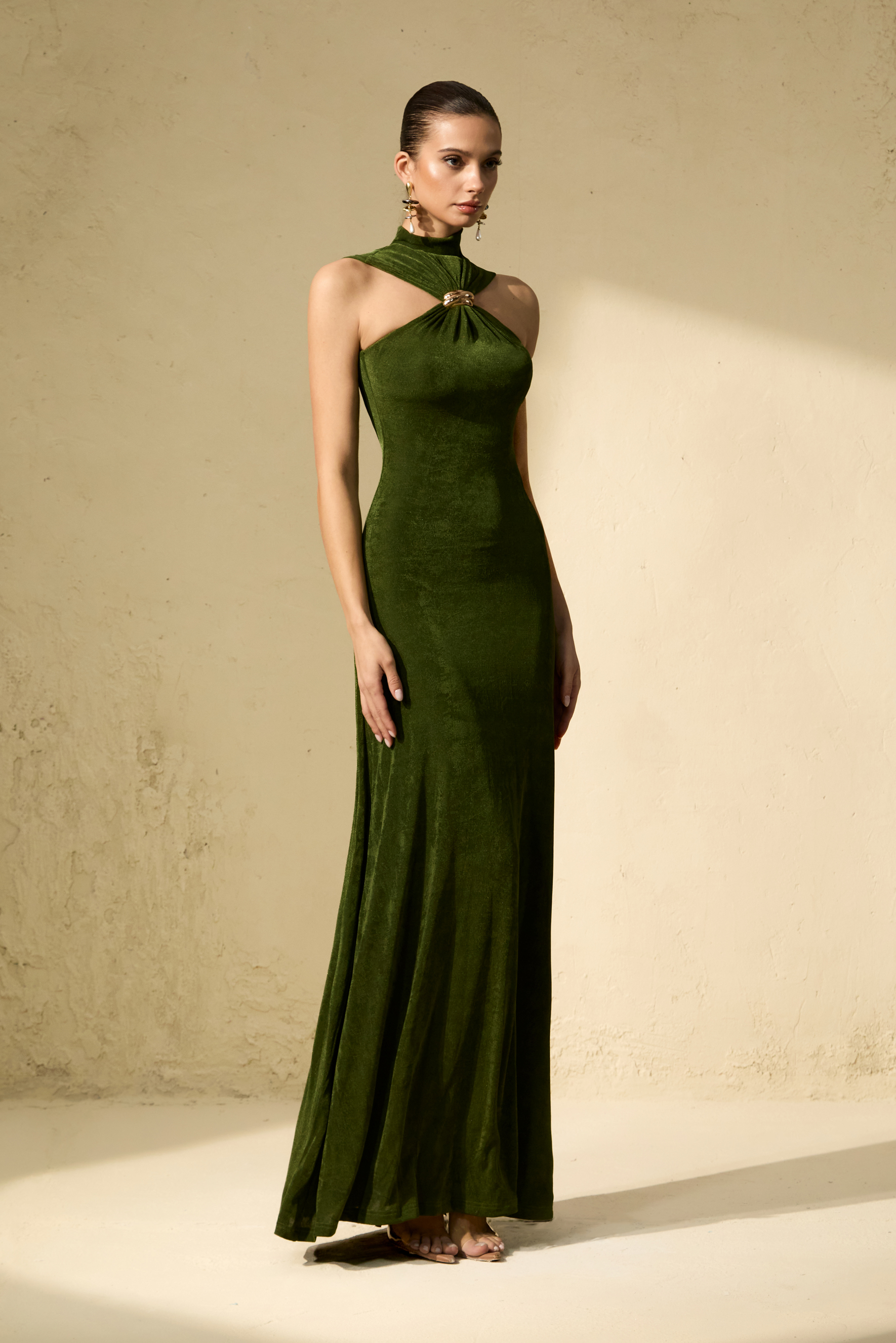 Masterfully Flirty Green Twisted Front Sleeveless Maxi Dress