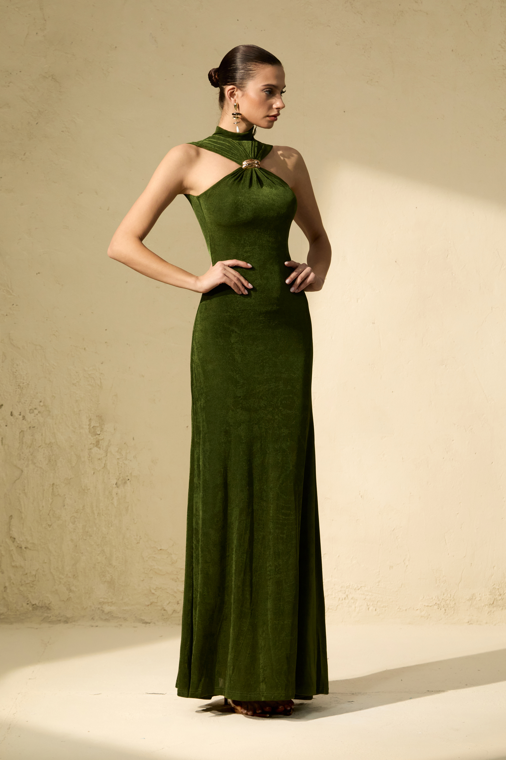Masterfully Flirty Green Twisted Front Sleeveless Maxi Dress