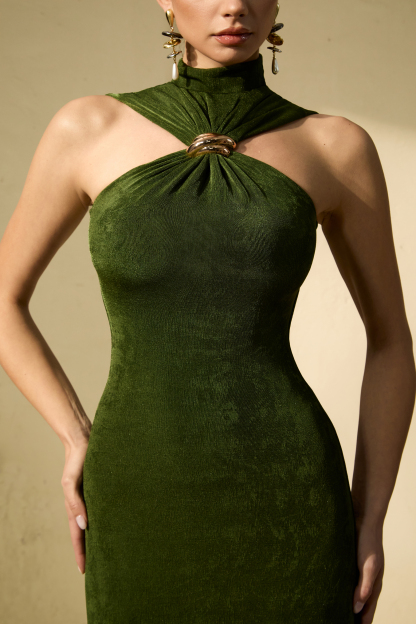 Masterfully Flirty Green Twisted Front Sleeveless Maxi Dress