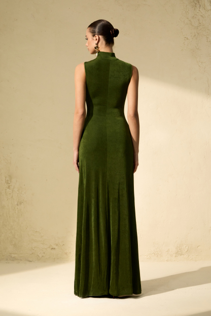 Masterfully Flirty Green Twisted Front Sleeveless Maxi Dress