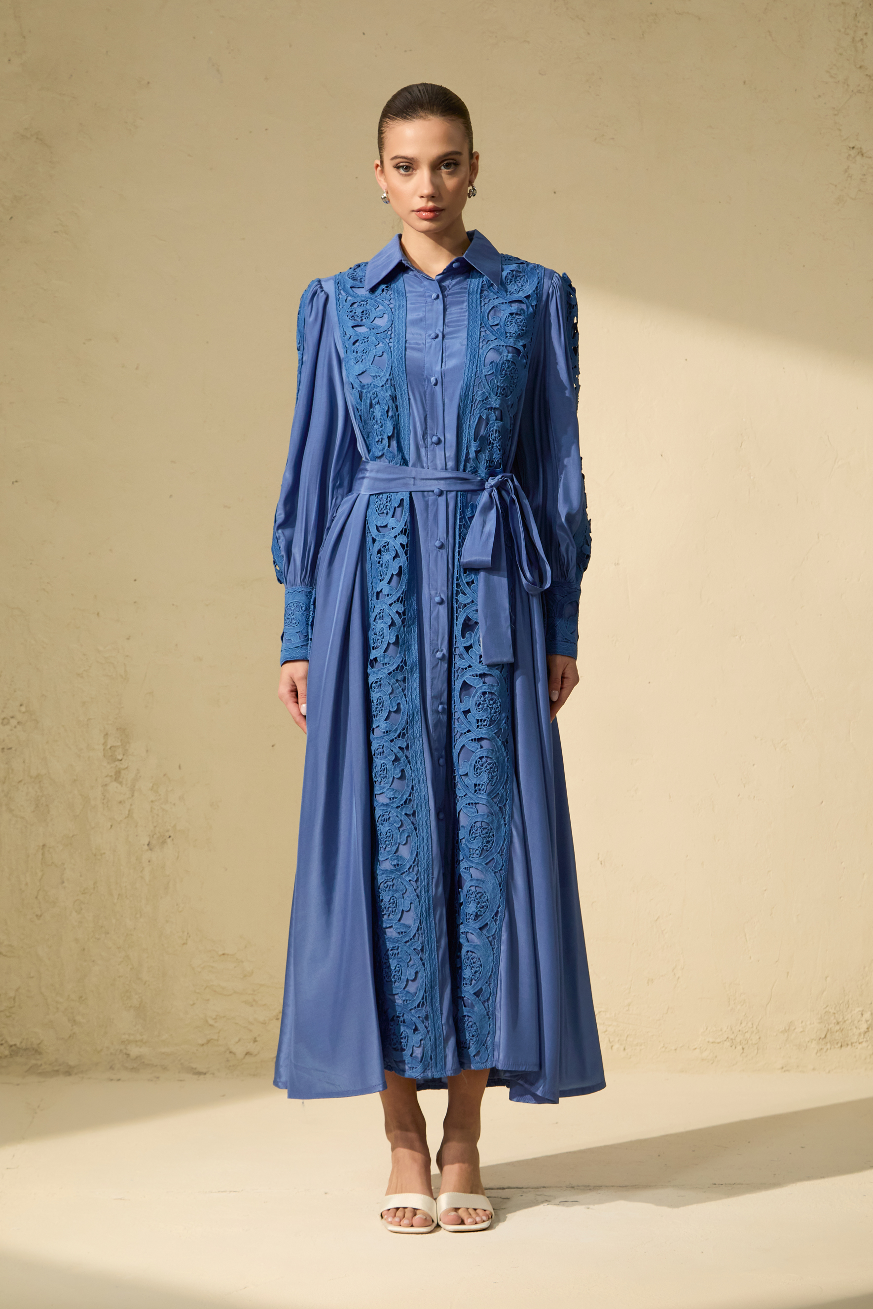 Keeper of My Heart Blue Embroidered Long Sleeve Maxi Dress