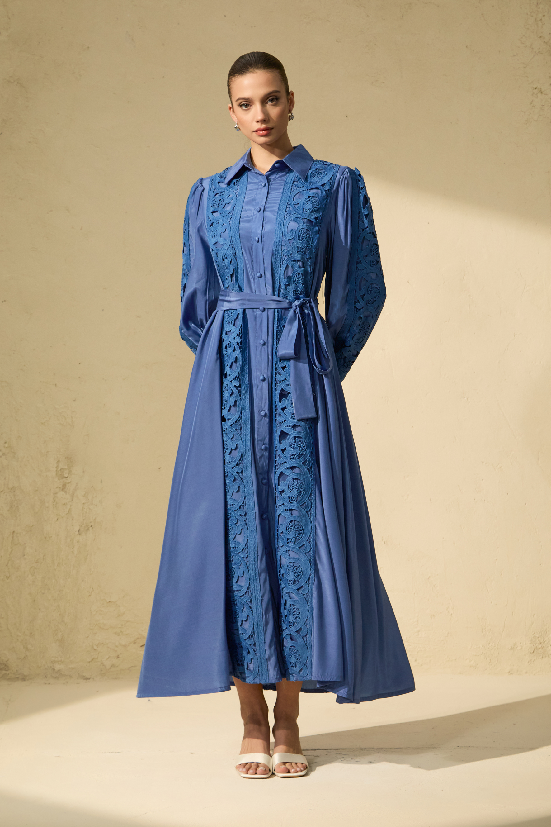 Keeper of My Heart Blue Embroidered Long Sleeve Maxi Dress