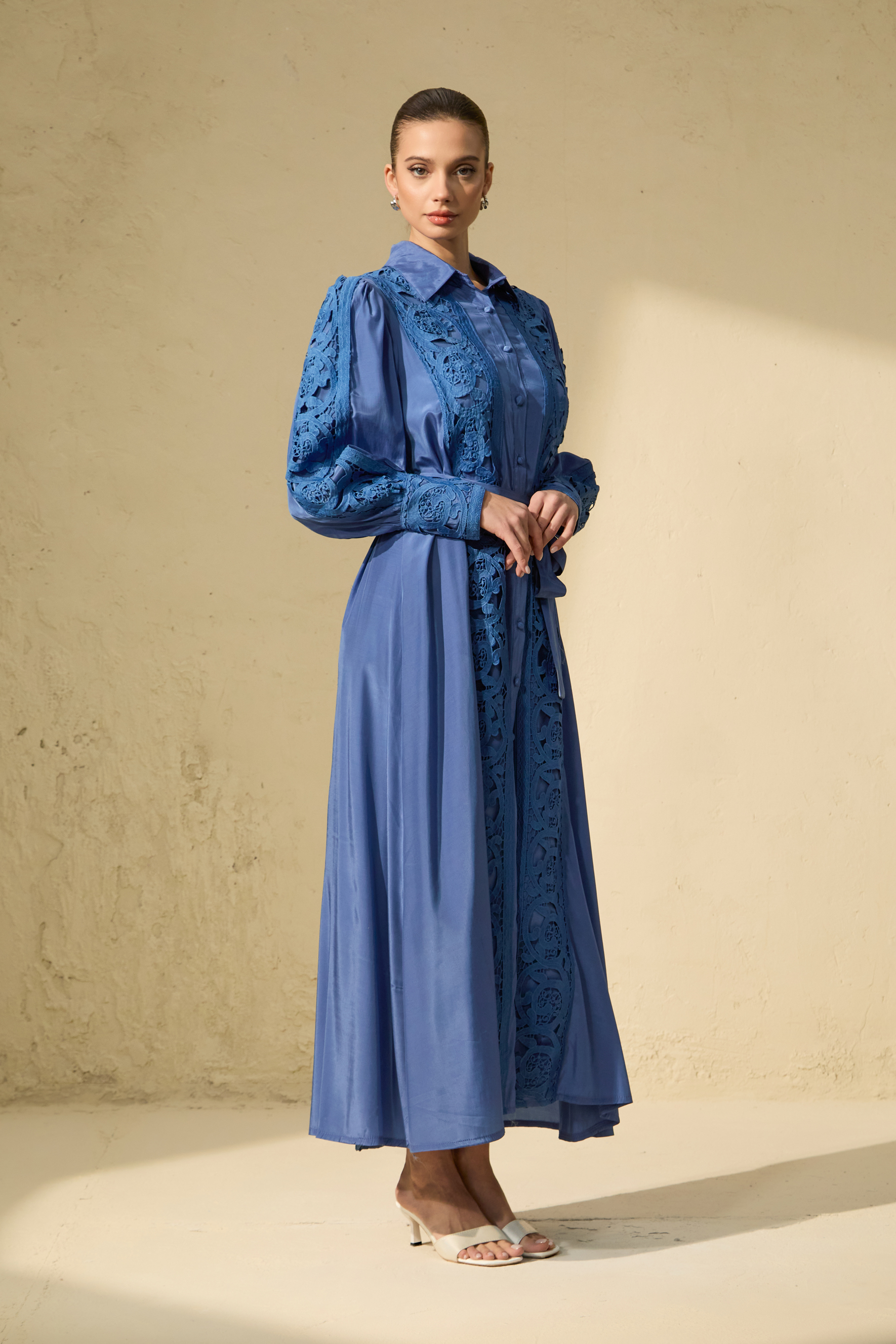 Keeper of My Heart Blue Embroidered Long Sleeve Maxi Dress