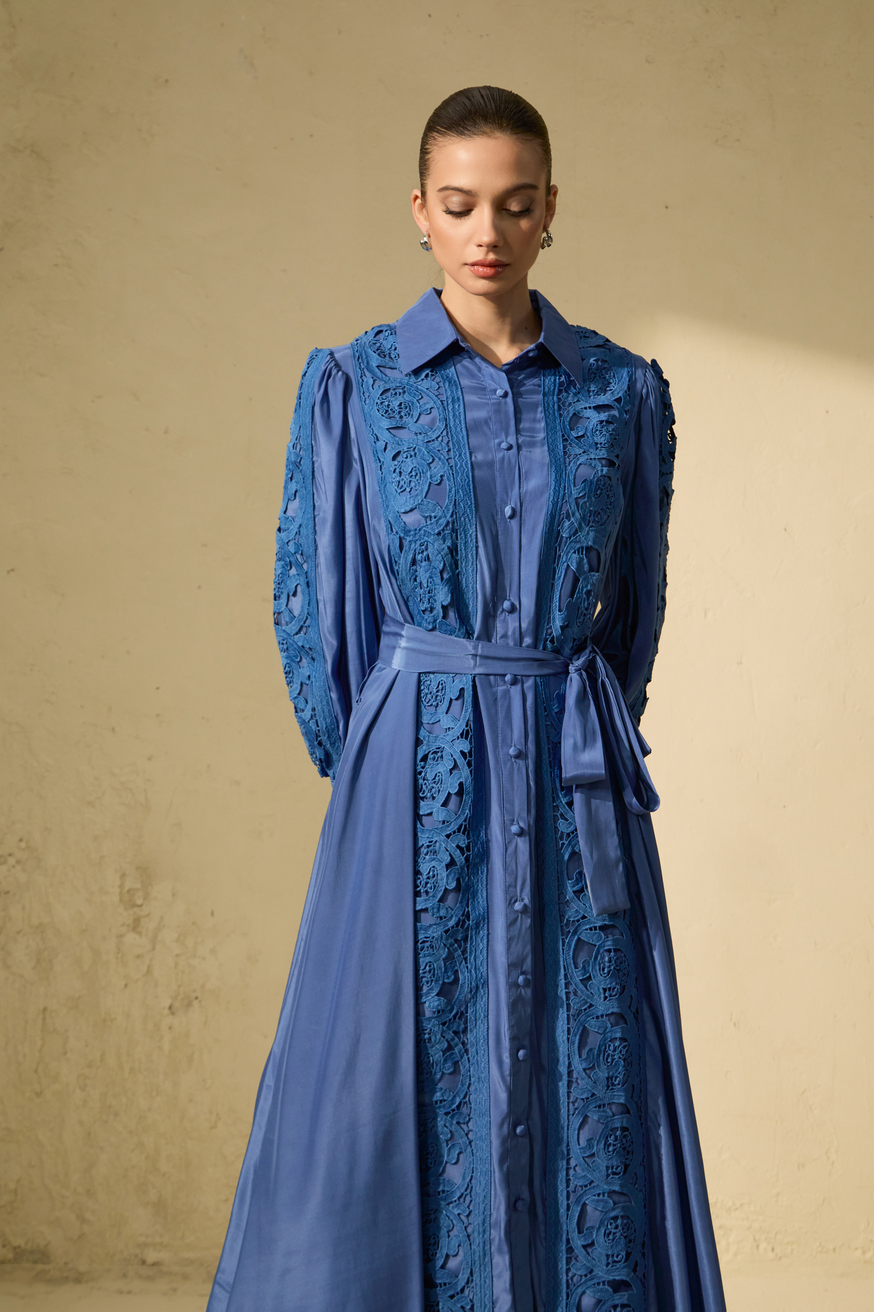 Keeper of My Heart Blue Embroidered Long Sleeve Maxi Dress