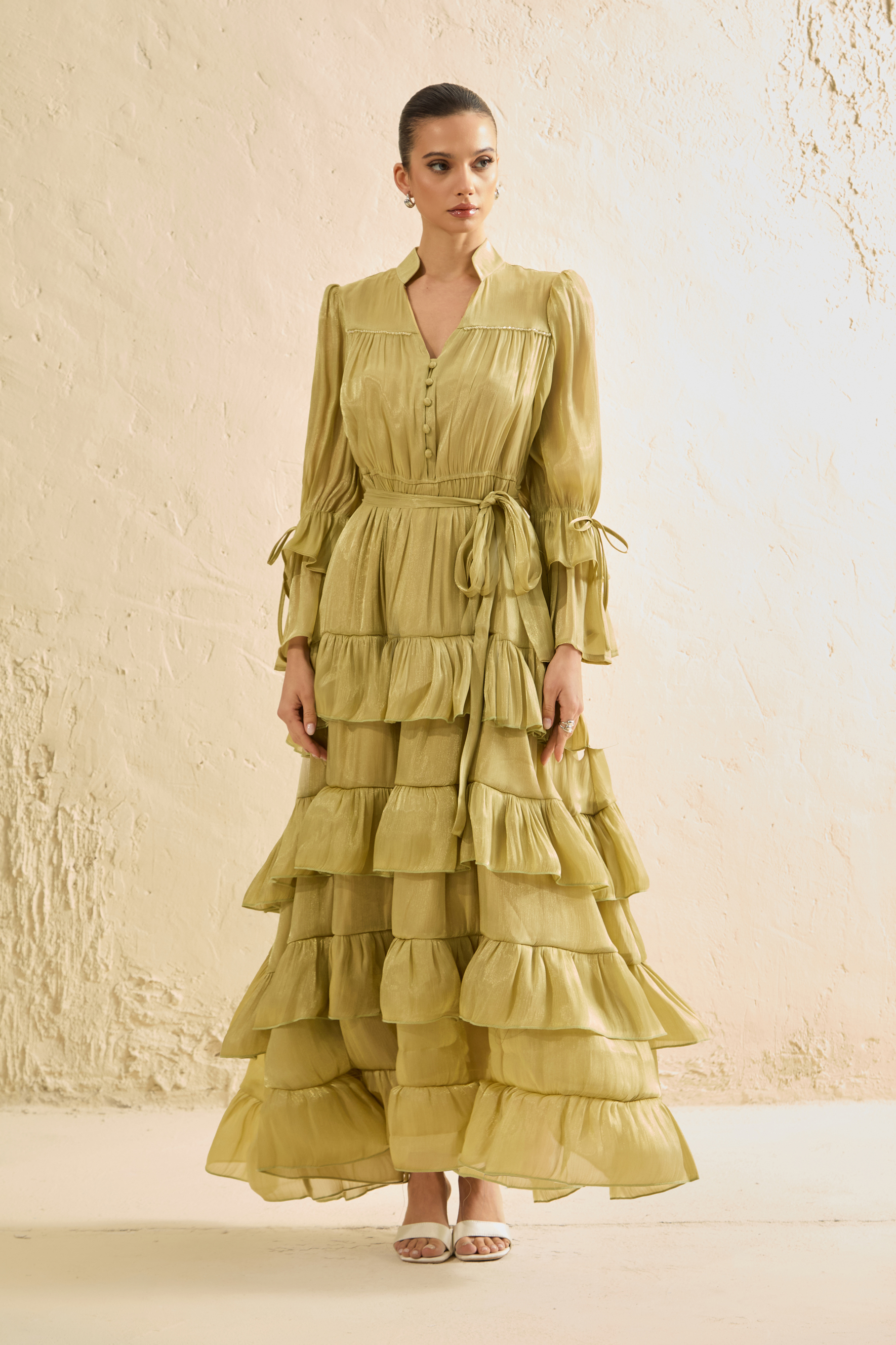 Signature Lady Olive Tiered Ruffle Maxi Dress
