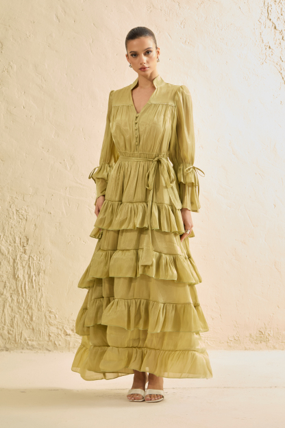 Signature Lady Olive Tiered Ruffle Maxi Dress