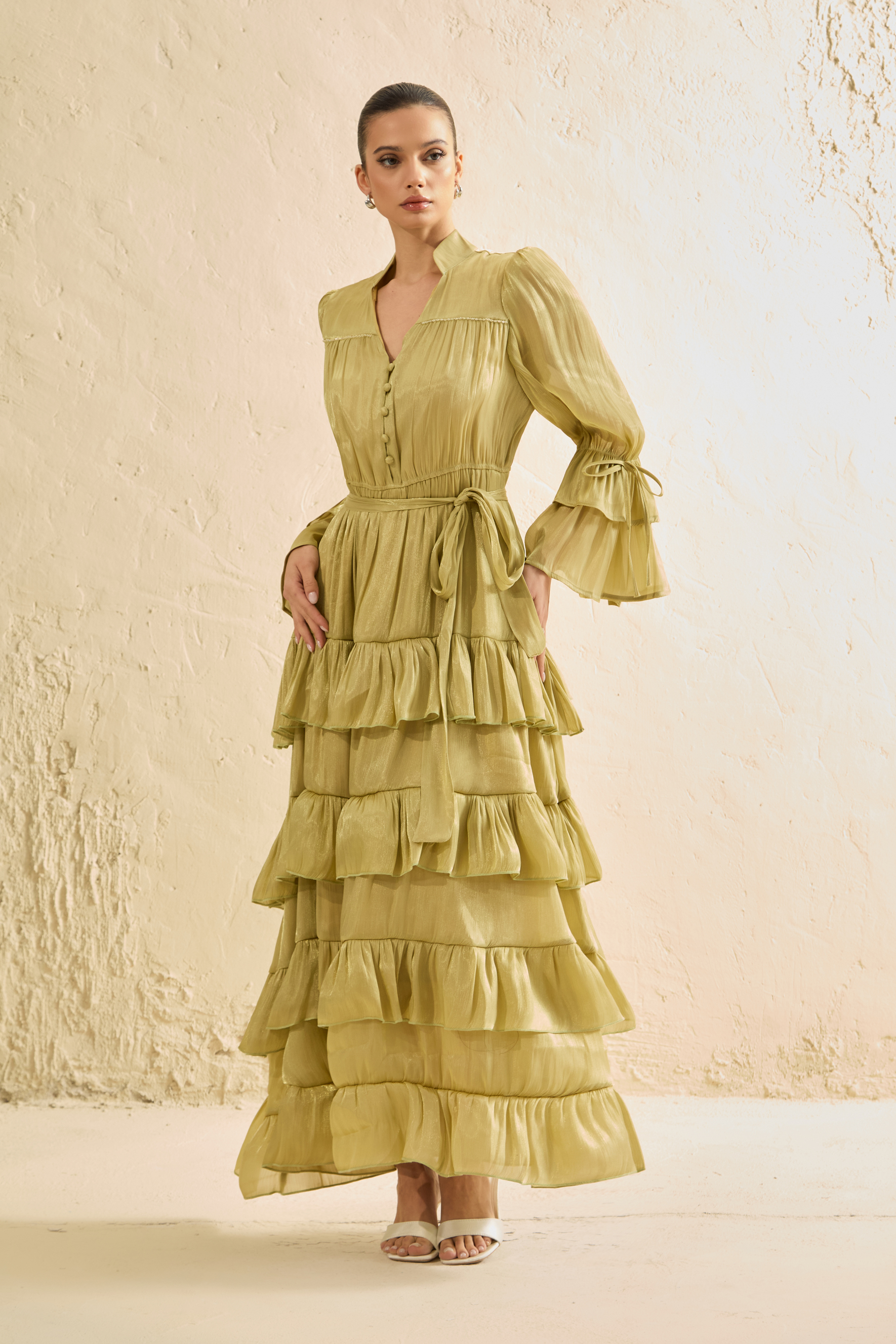 Signature Lady Olive Tiered Ruffle Maxi Dress