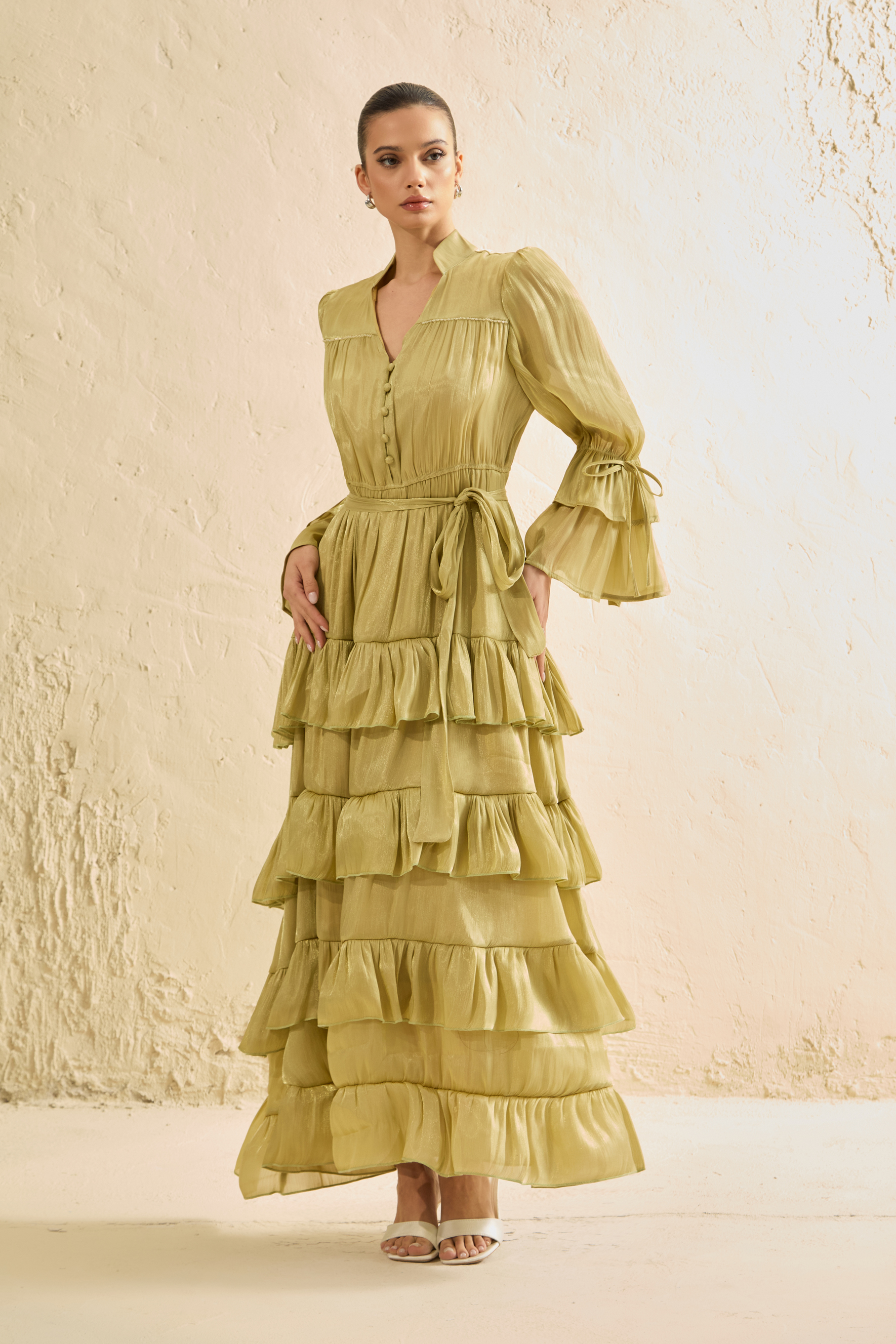 Signature Lady Olive Tiered Ruffle Maxi Dress