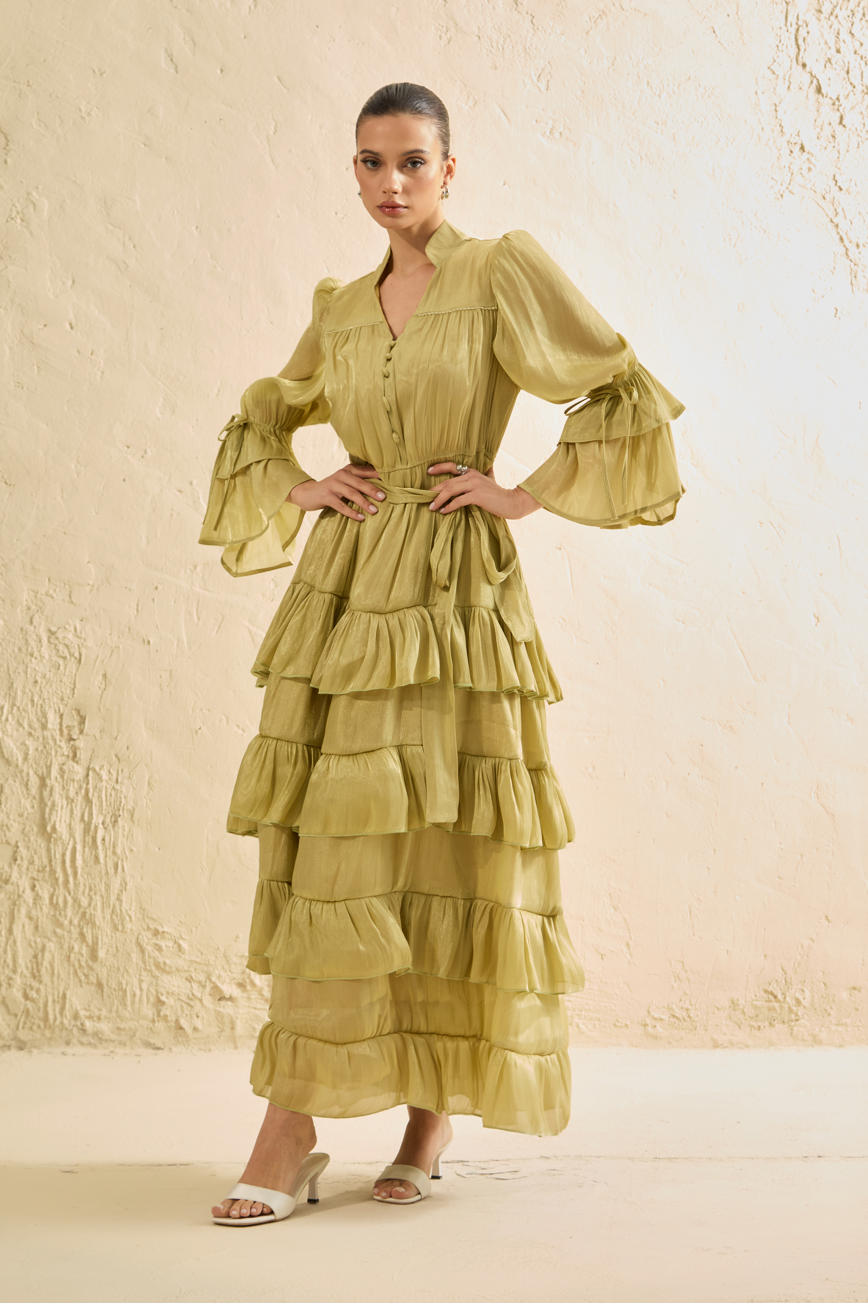 Signature Lady Olive Tiered Ruffle Maxi Dress