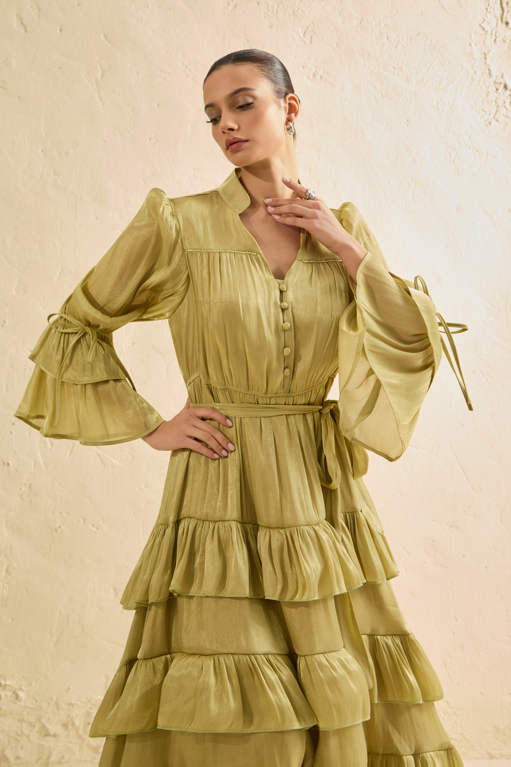 Signature Lady Olive Tiered Ruffle Maxi Dress