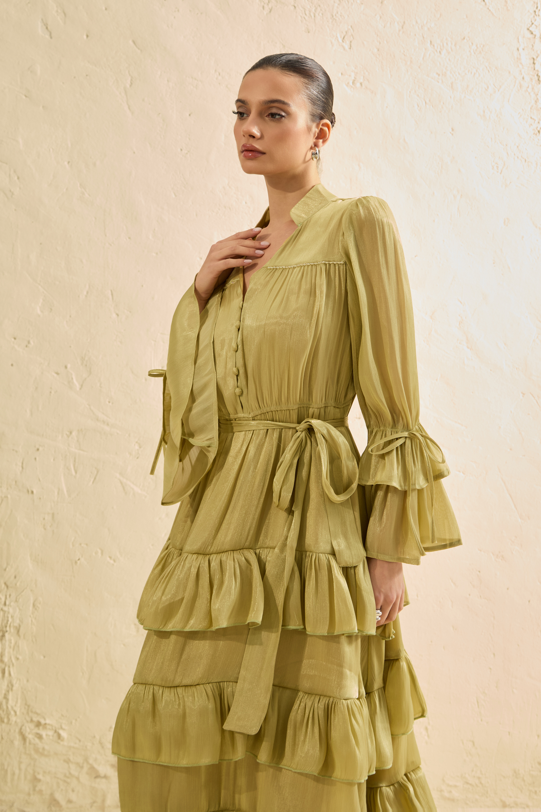 Signature Lady Olive Tiered Ruffle Maxi Dress