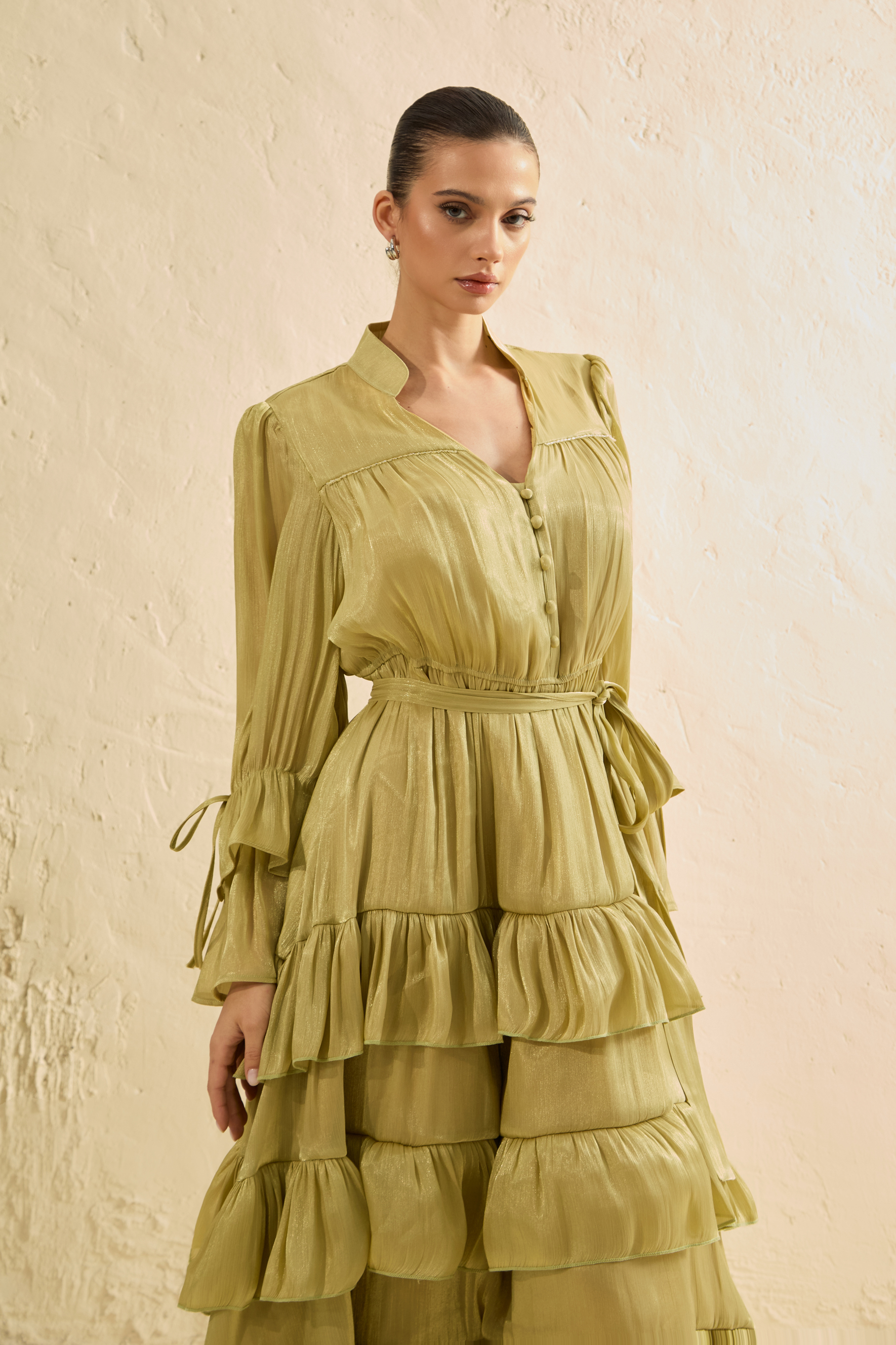 Signature Lady Olive Tiered Ruffle Maxi Dress