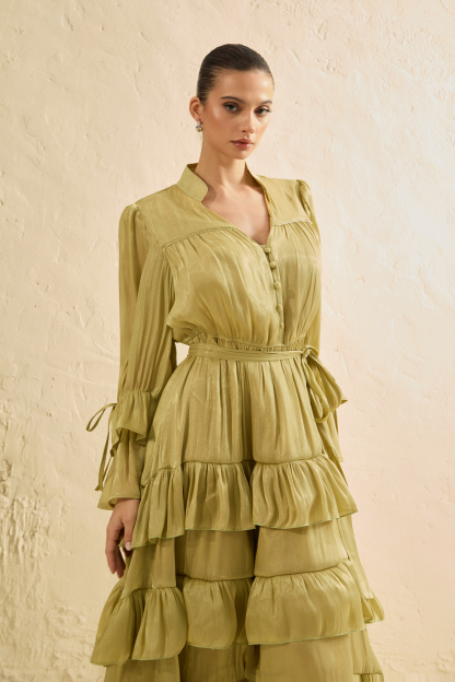Signature Lady Olive Tiered Ruffle Maxi Dress