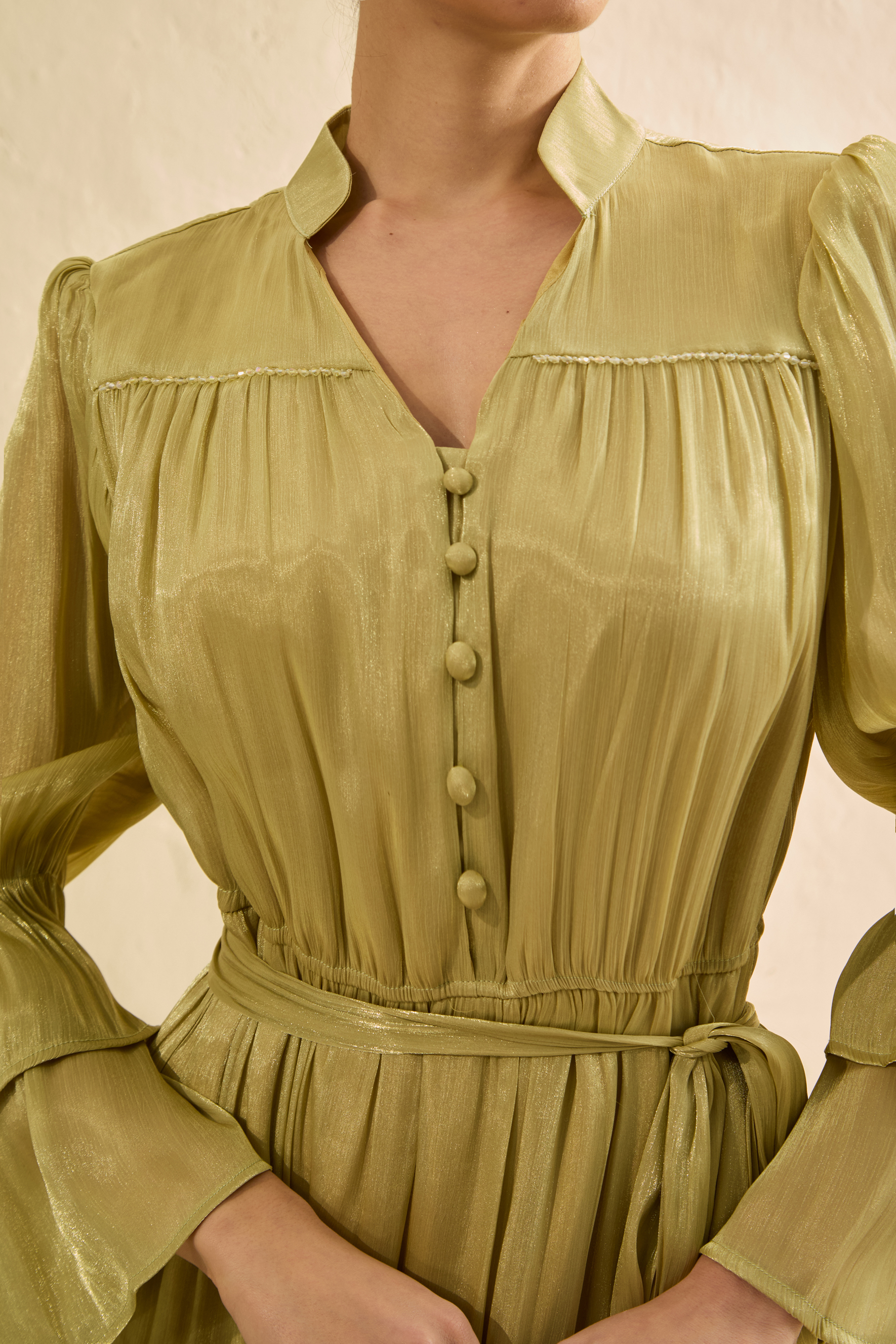 Signature Lady Olive Tiered Ruffle Maxi Dress