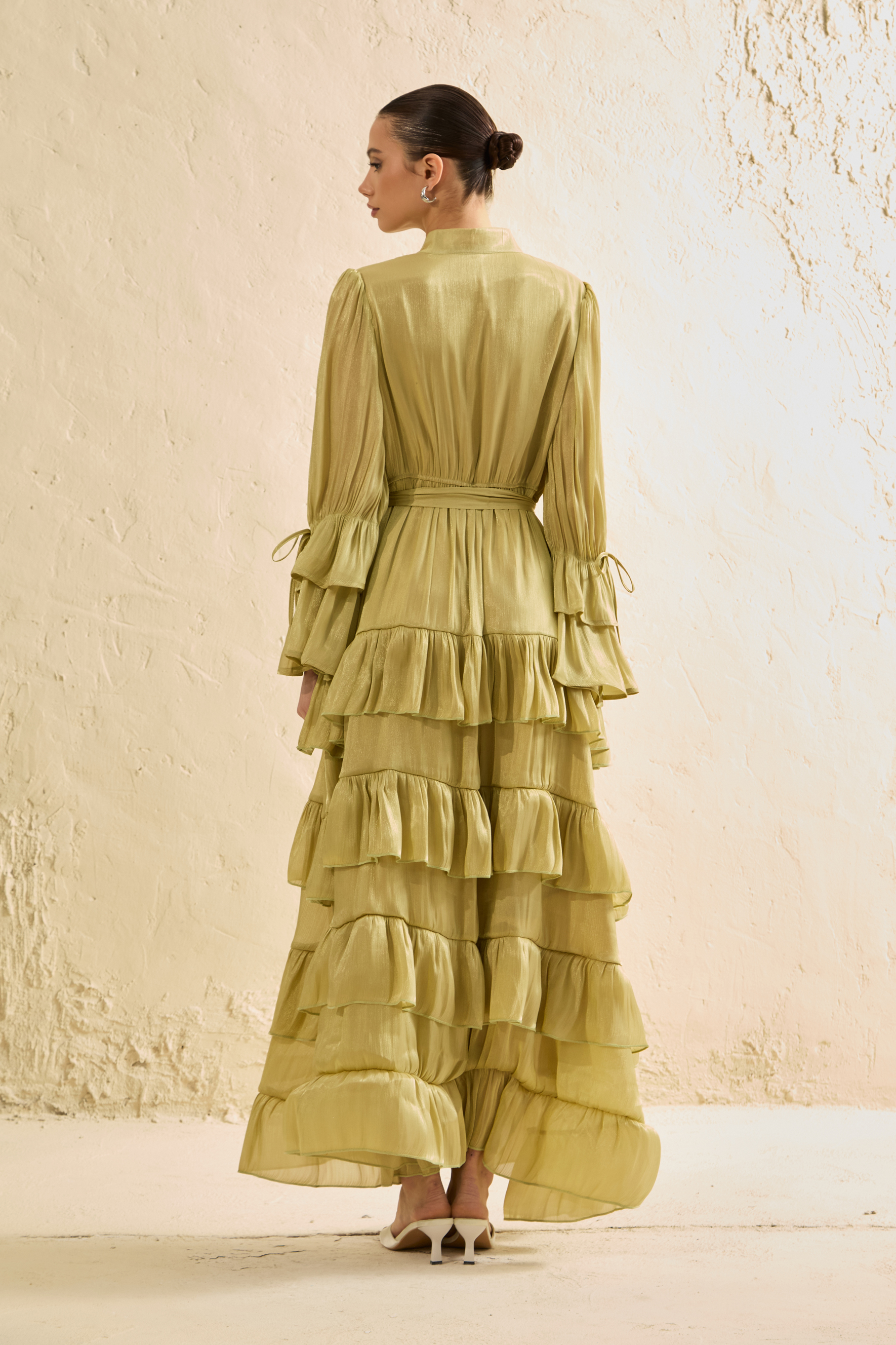 Signature Lady Olive Tiered Ruffle Maxi Dress