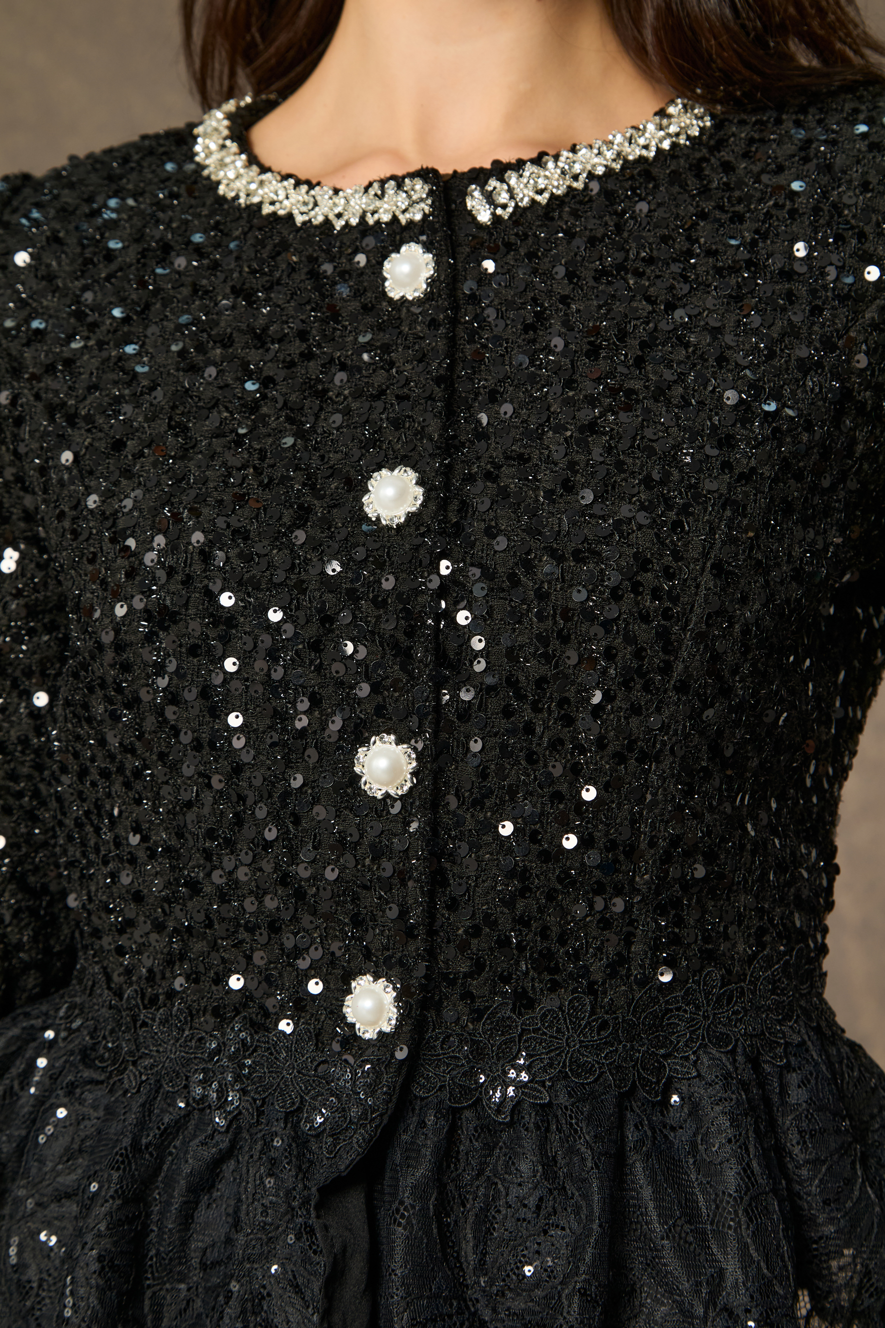 Chic And Sophisticated Black Diamond Embellished Ruffled Skirt Set