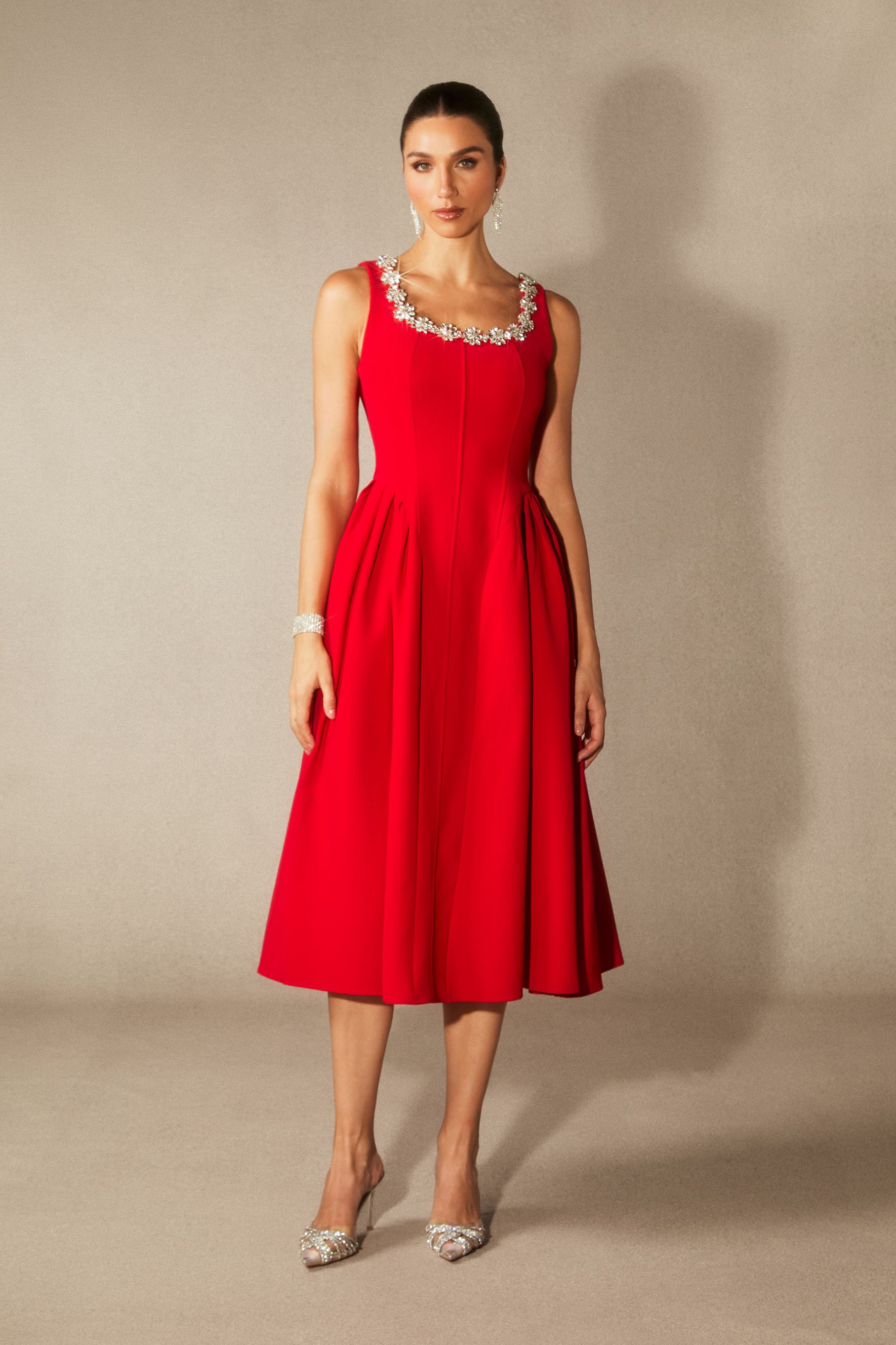 Anita Crystal Embellished Sleeveless Midi Dress