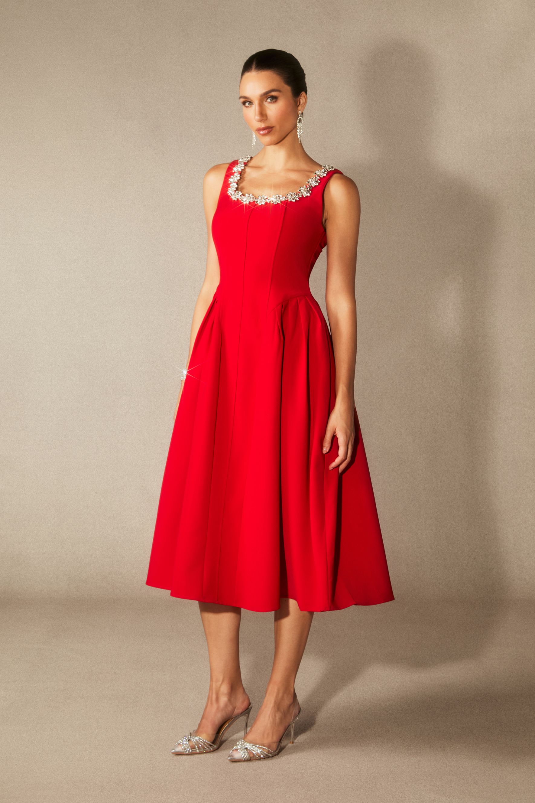 Anita Crystal Embellished Sleeveless Midi Dress