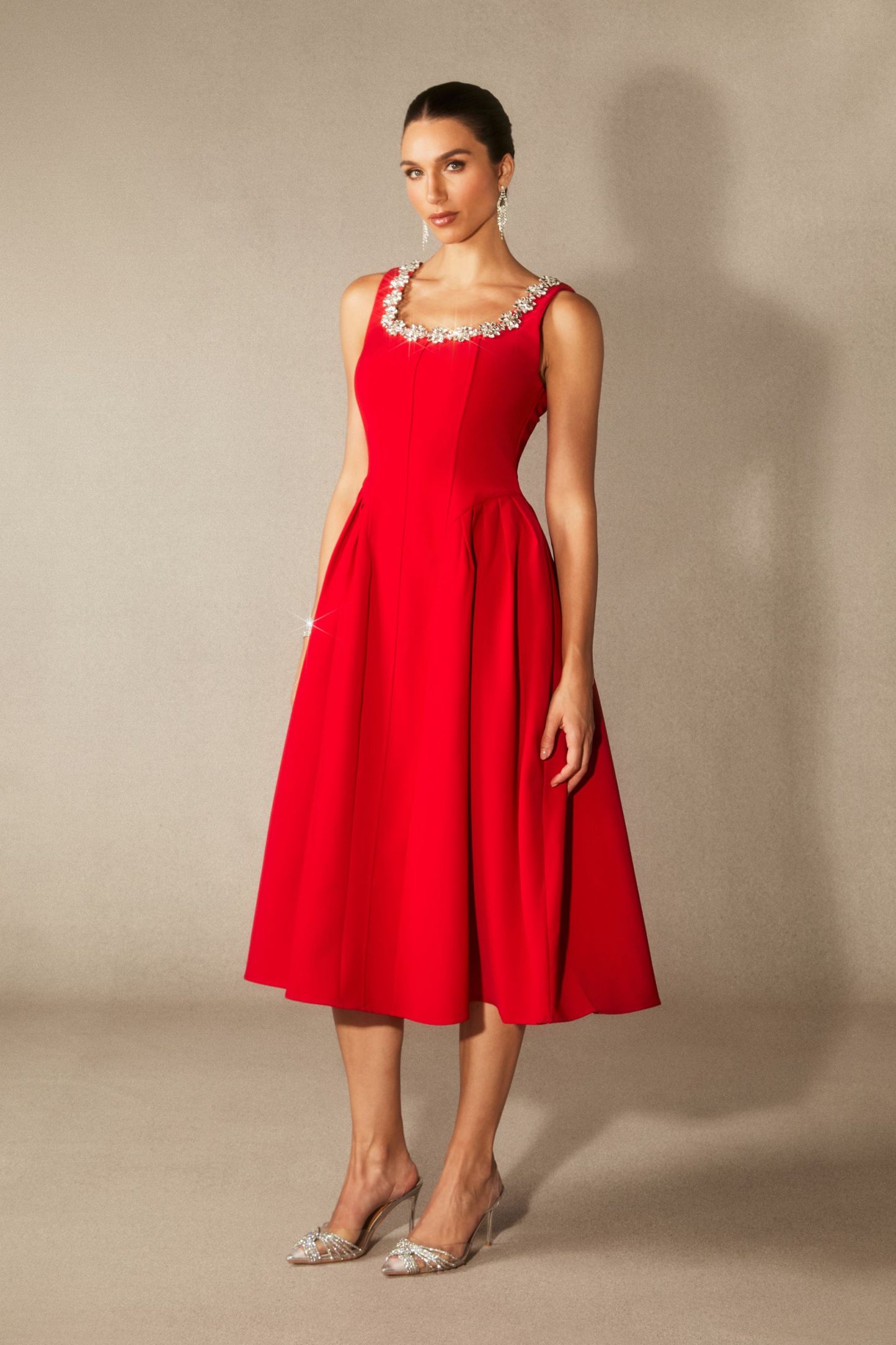 Anita Crystal Embellished Sleeveless Midi Dress