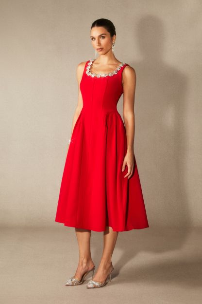 Anita Crystal Embellished Sleeveless Midi Dress