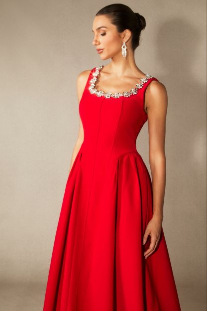 Anita Crystal Embellished Sleeveless Midi Dress