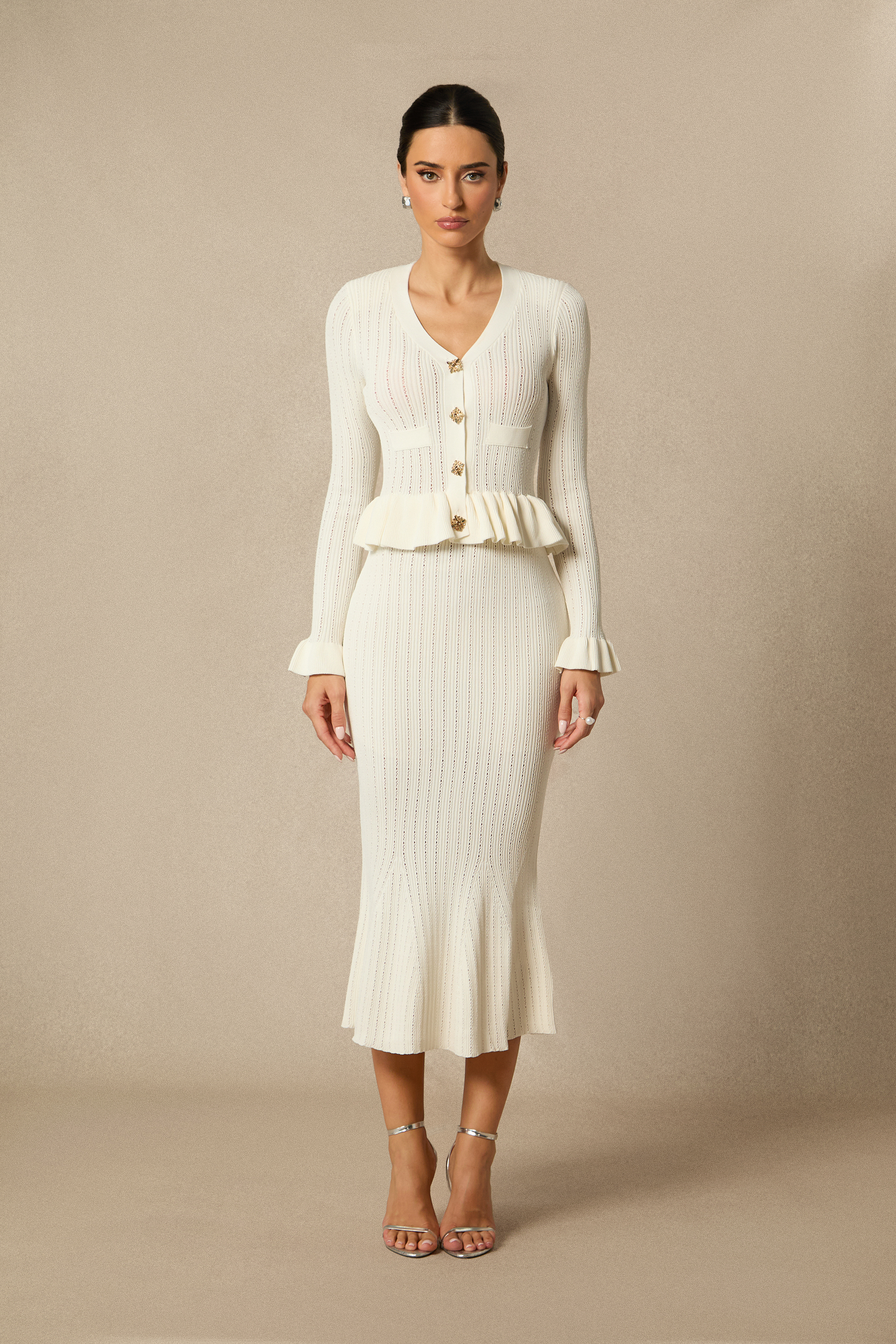 Alice Ruffle Ribbed Knit Midi Dress