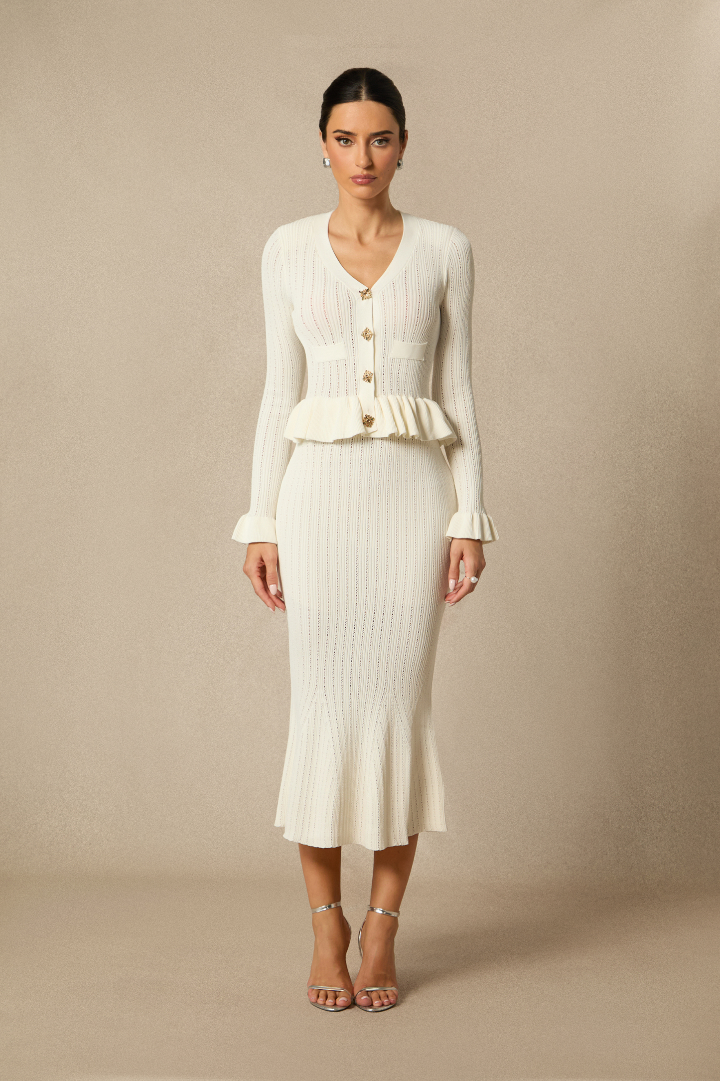 Alice Ruffle Ribbed Knit Midi Dress