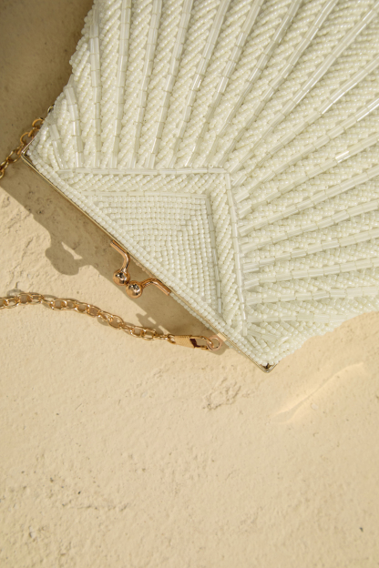 Woven Pearl Embellished Seashell Handbag