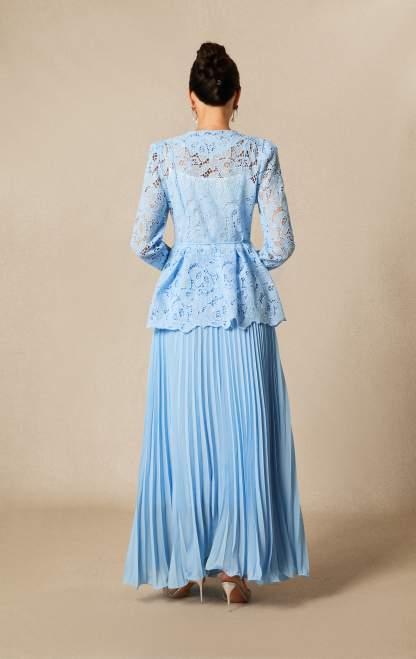 Ariella Floral Embroidered Lace Top & Pleated Maxi Skirt Set