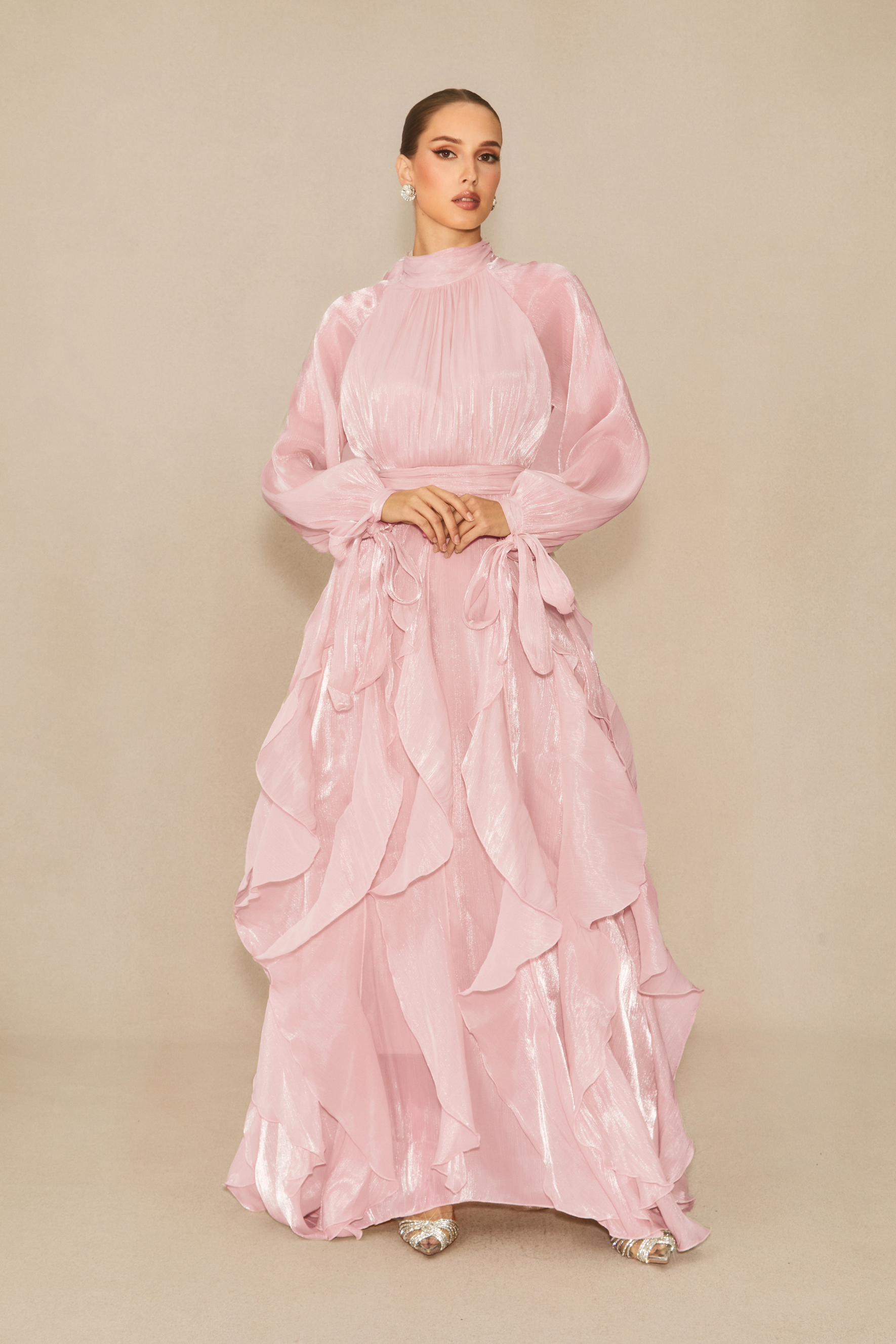 Estella Puff Sleeve Ruffle Trim Maxi Dress
