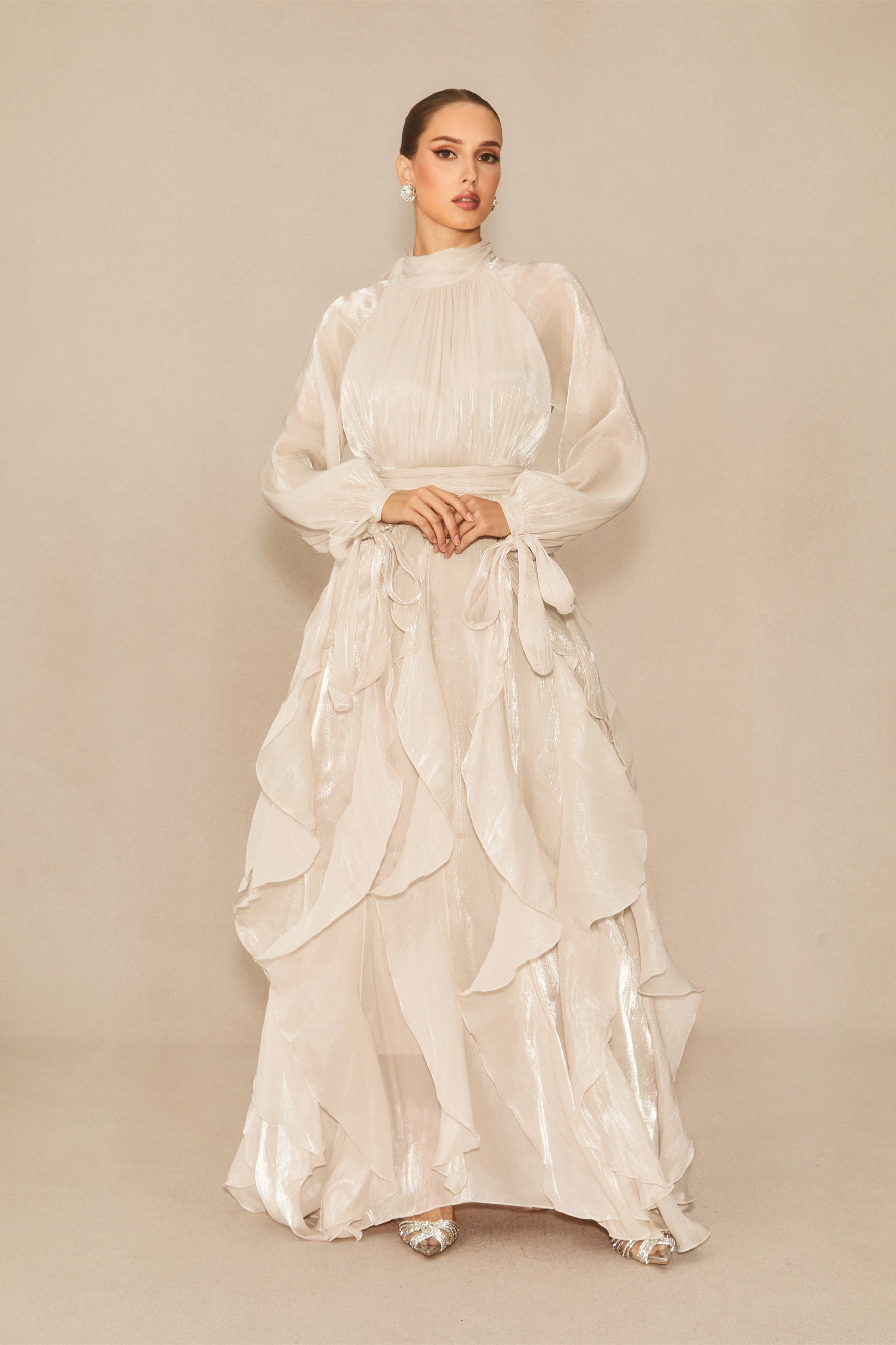 Estella Puff Sleeve Ruffle Trim Maxi Dress