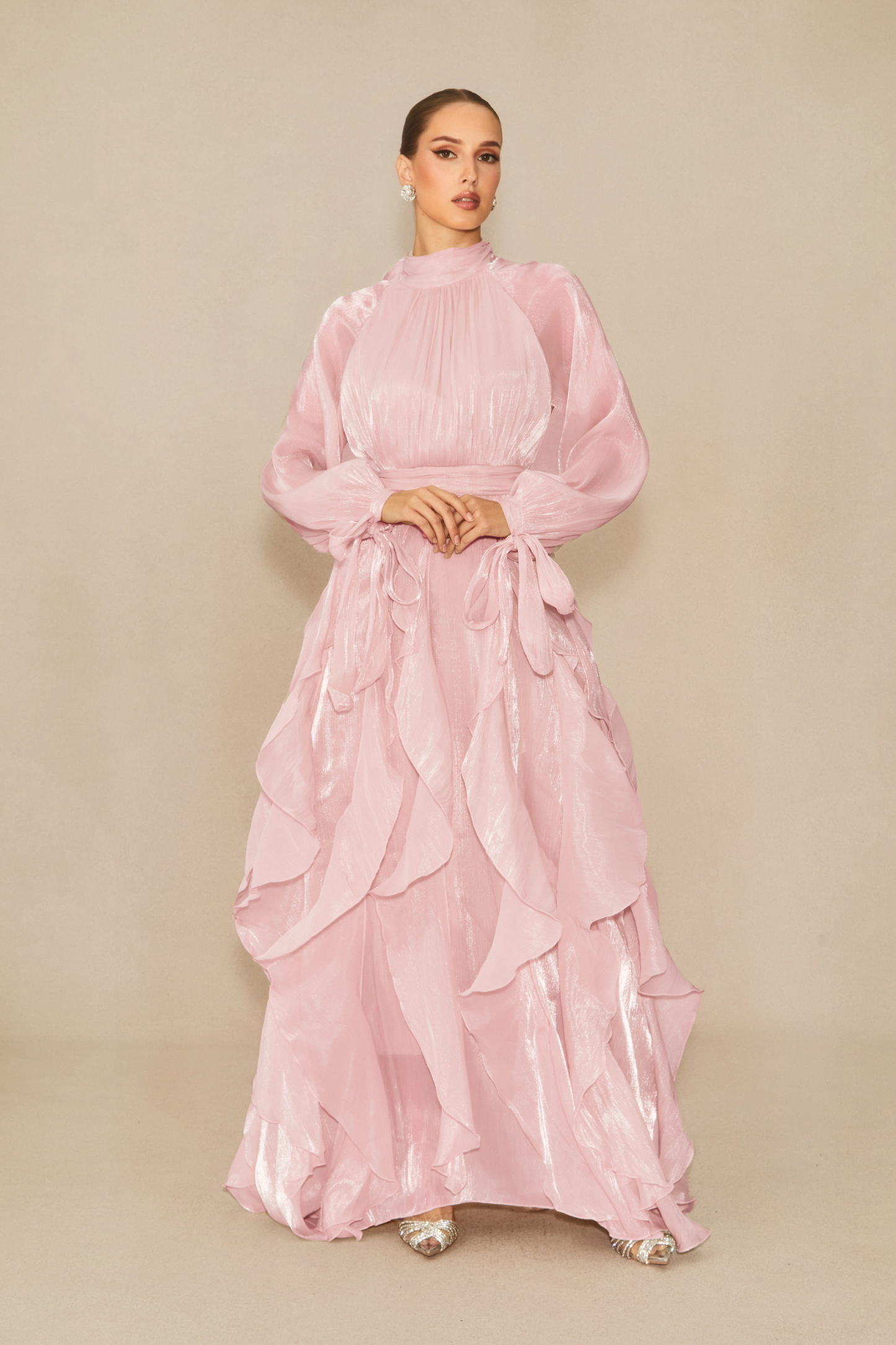 Estella Puff Sleeve Ruffle Trim Maxi Dress