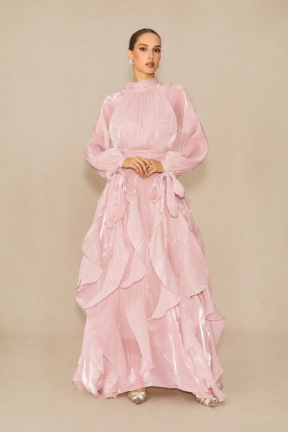 Estella Puff Sleeve Ruffle Trim Maxi Dress